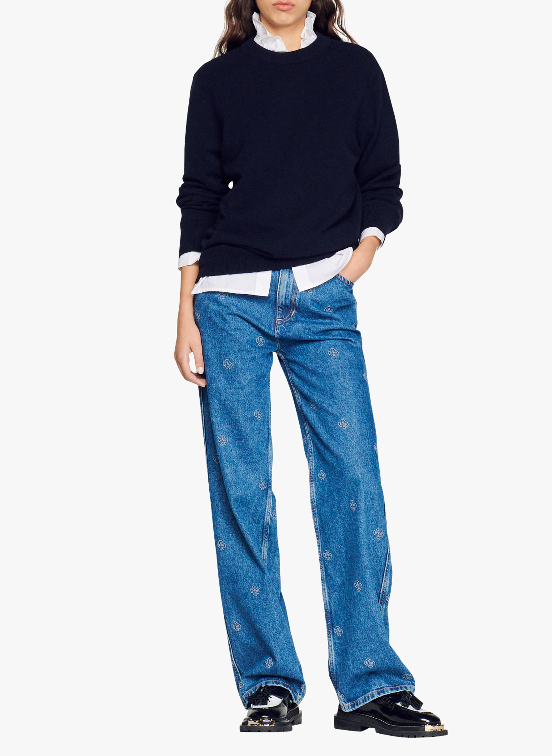 Regular-fit round-neck cashmere sweater SANDRO Blue