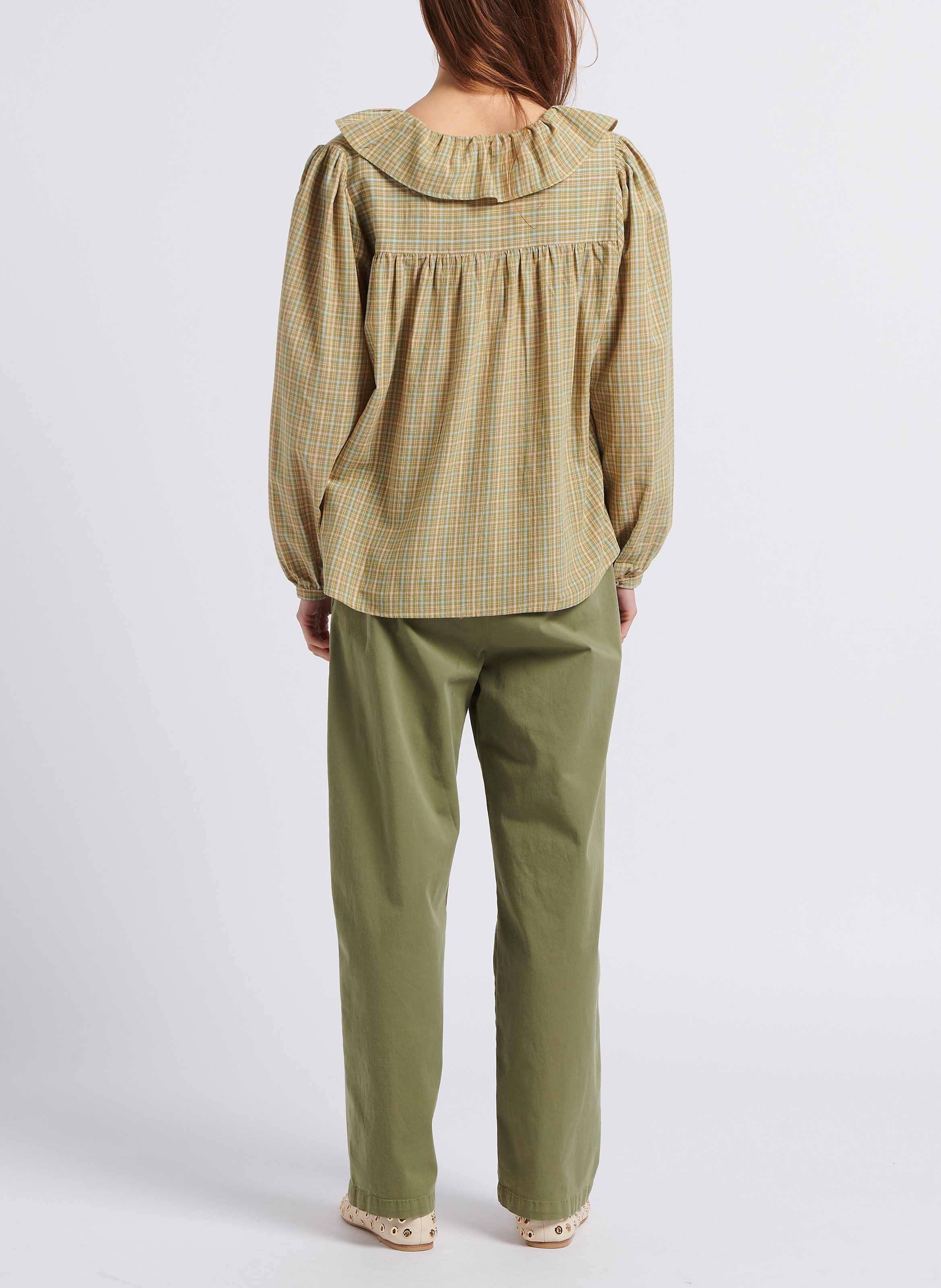 Geruite, katoenen top met ronde hals BELLEPIECE Groen