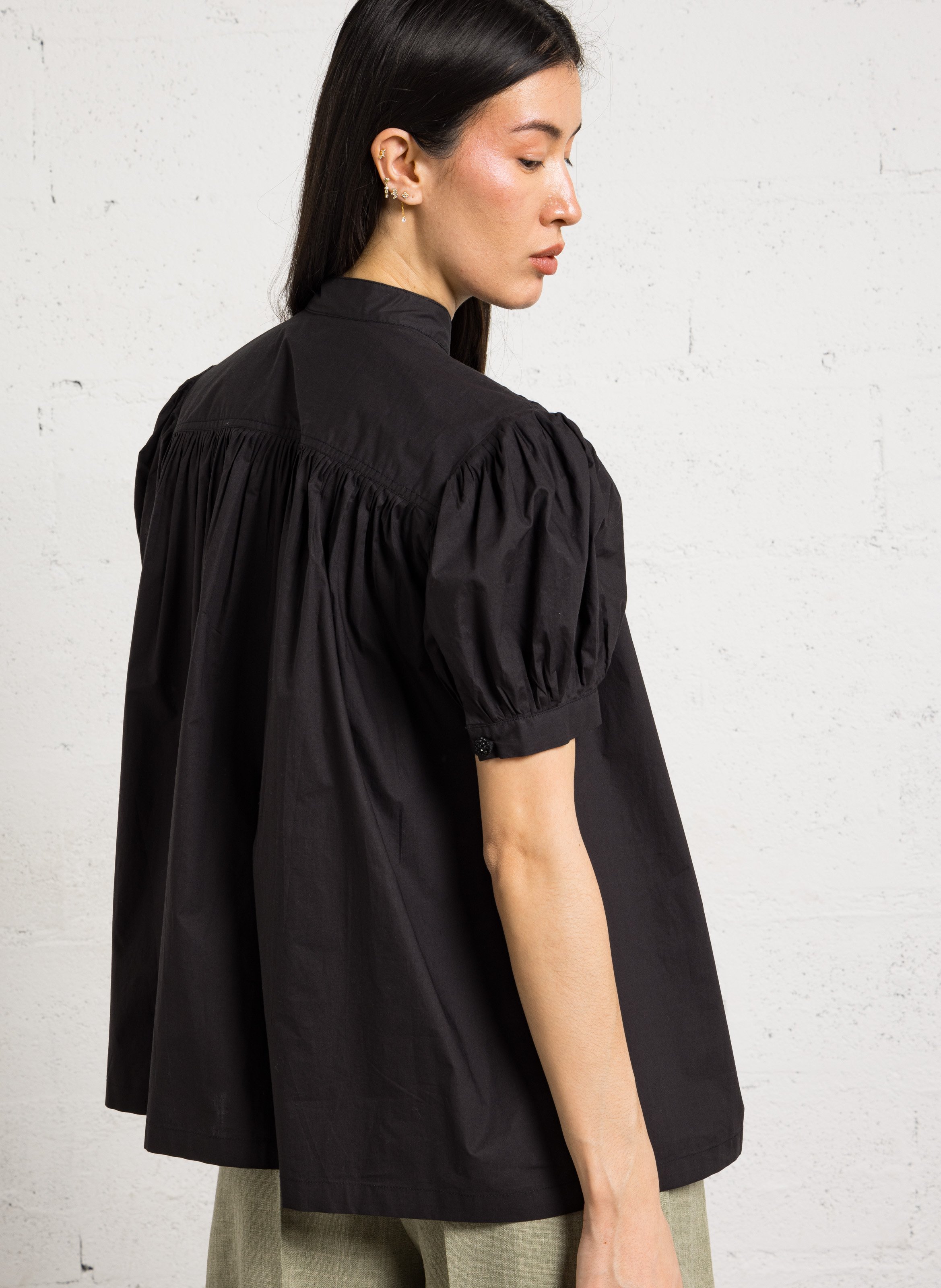 Oversized round neck cotton shirt LAURENCE BRAS Black