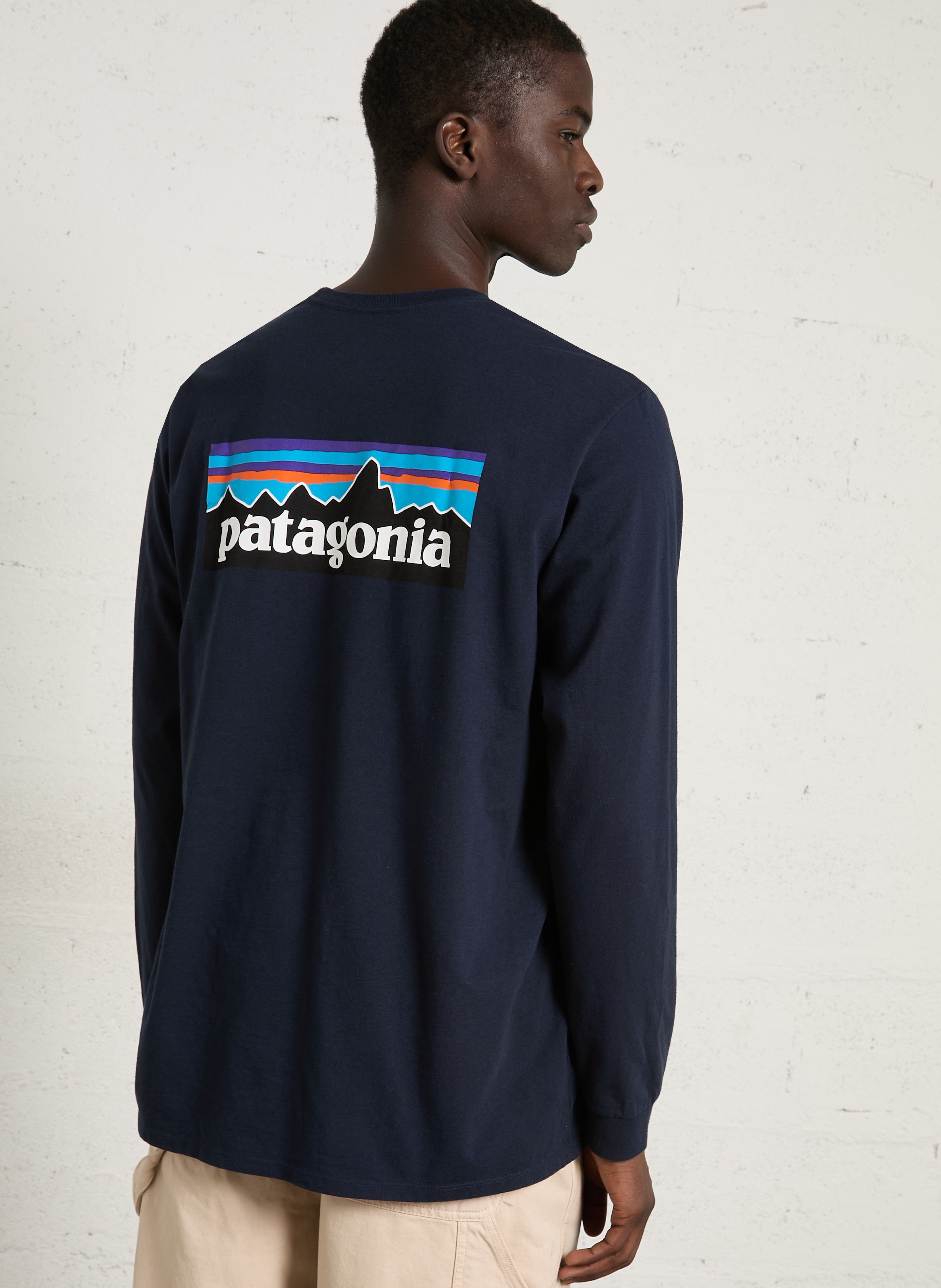 Rundhals-T-Shirt aus recyceltem Baumwoll-Mix mit Siebdruck, Regular Fit PATAGONIA Blau