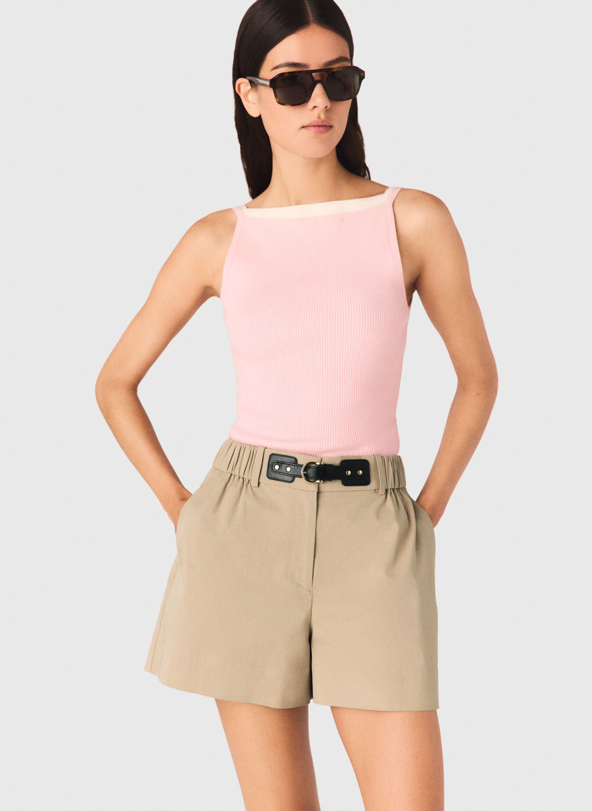 Ribbed cotton blend fitted top MAJE Pink