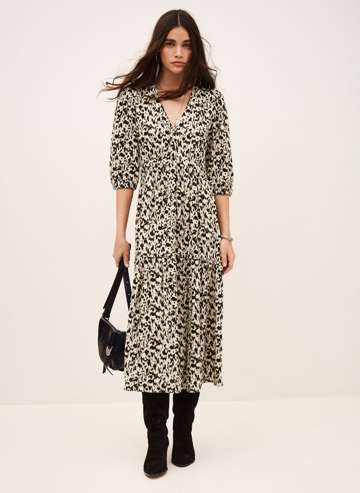 Robe midi col V BA&SH Beige