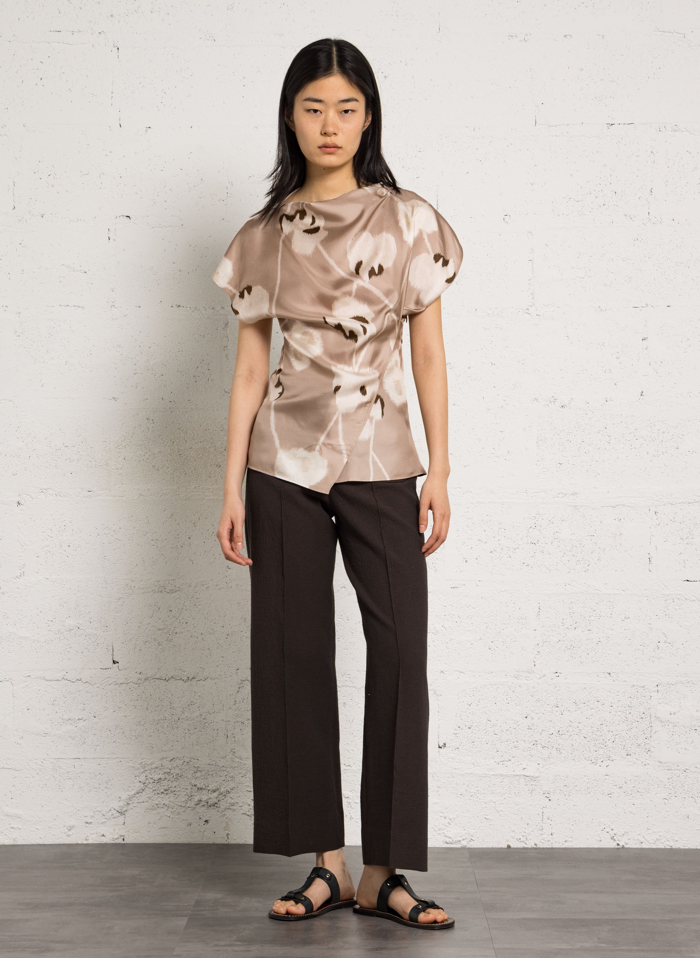 Top ajusté en soie SOEUR Beige