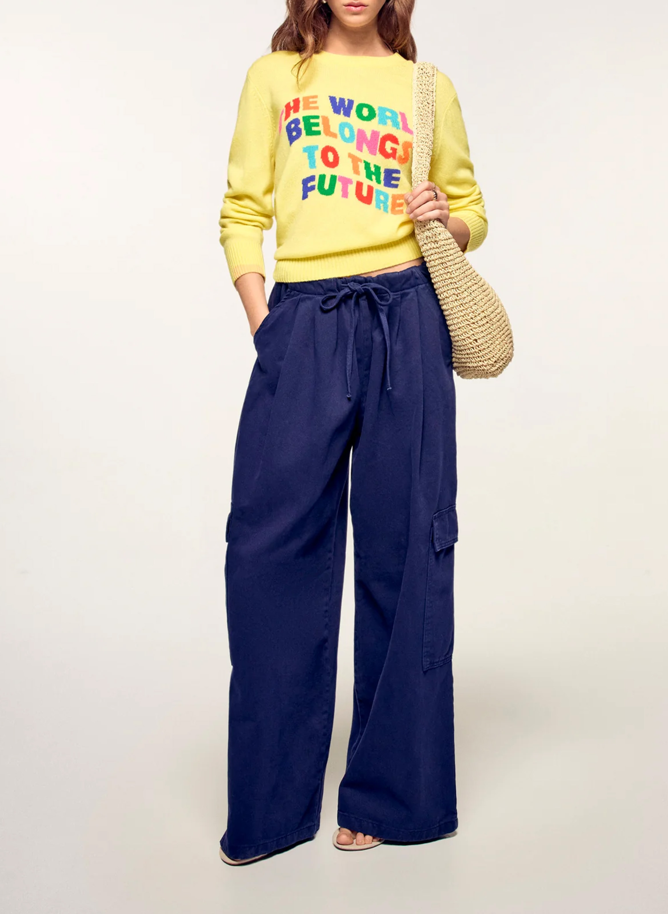 Pull droit col rond en cachemire imprimé FROM FUTURE Jaune