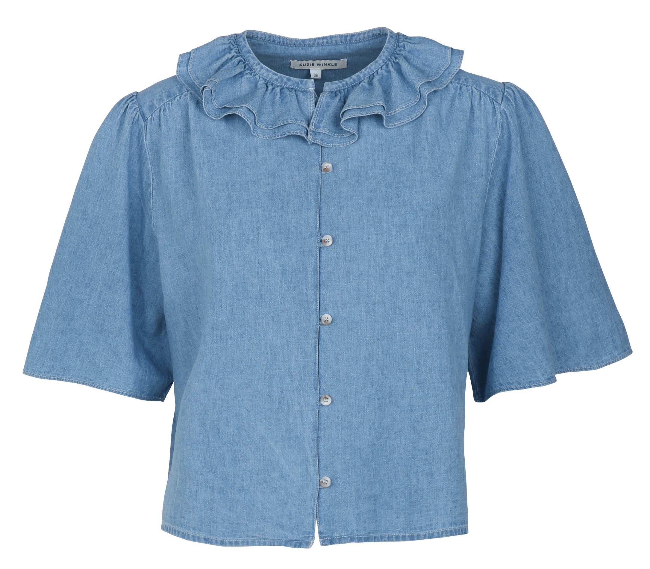 Round-neck linen-blend shirt SUZIE WINKLE Blue