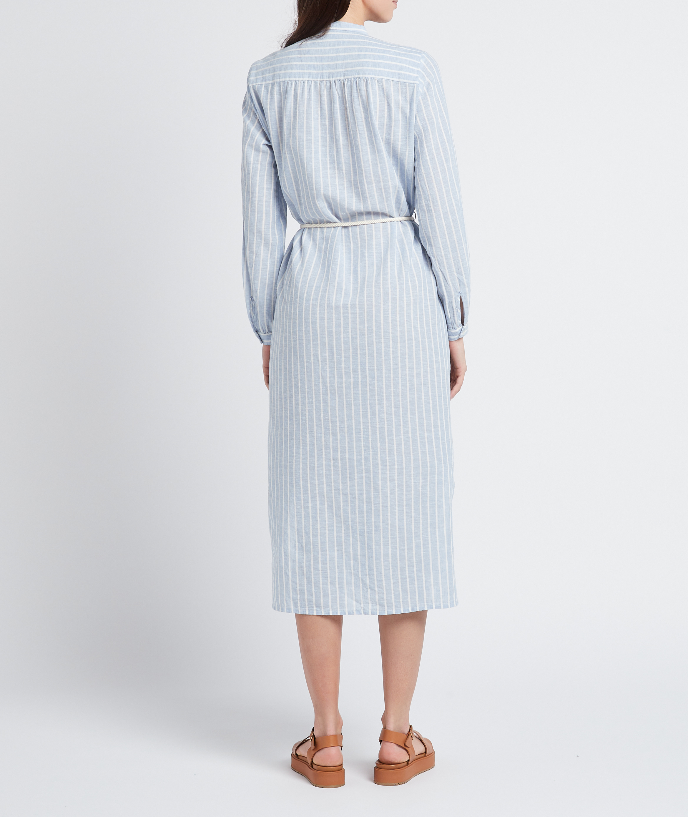 Long buttoned striped cotton and linen dress HARTFORD Blue