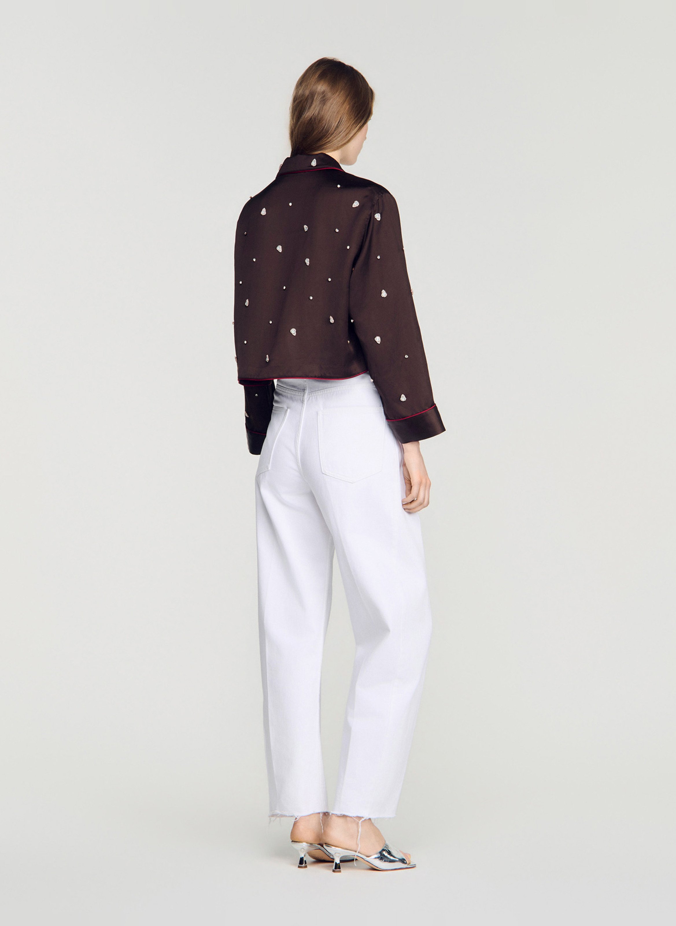 Chemise brodée satinée SANDRO Marron