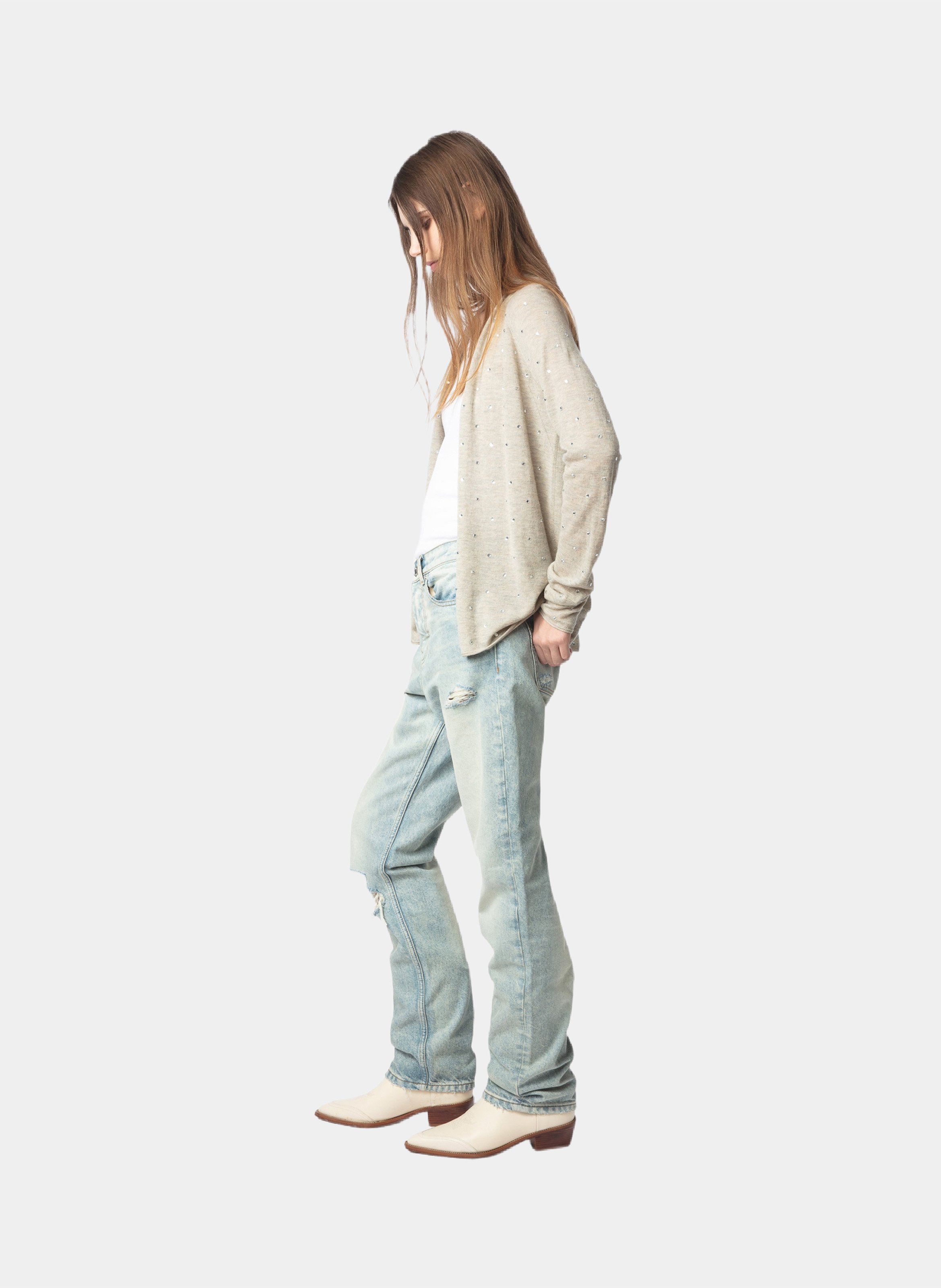 Cardigan à strass en cachemire ZADIG&VOLTAIRE Beige