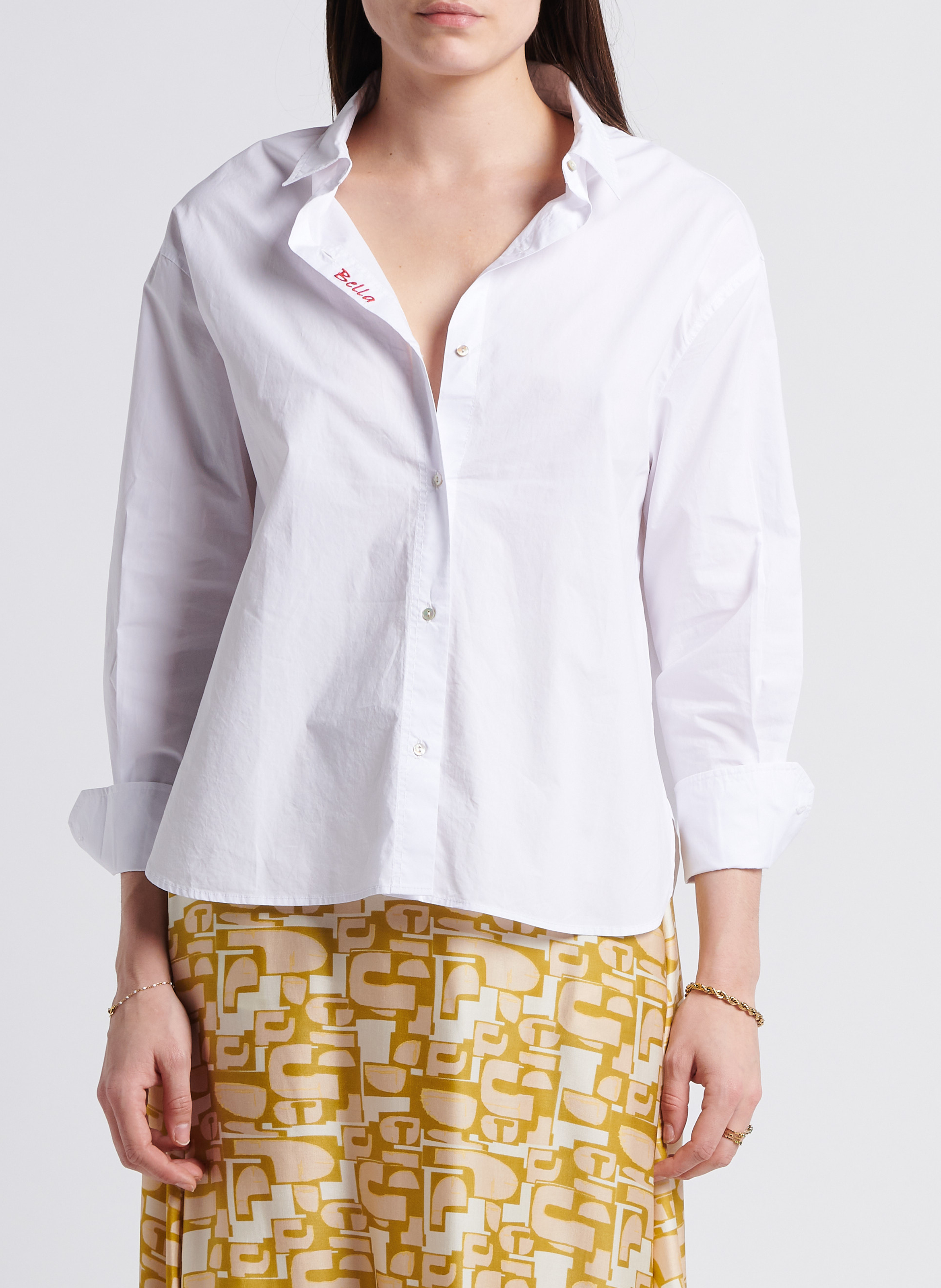 Embroidered straight-cut cotton poplin shirt BELLA JONES