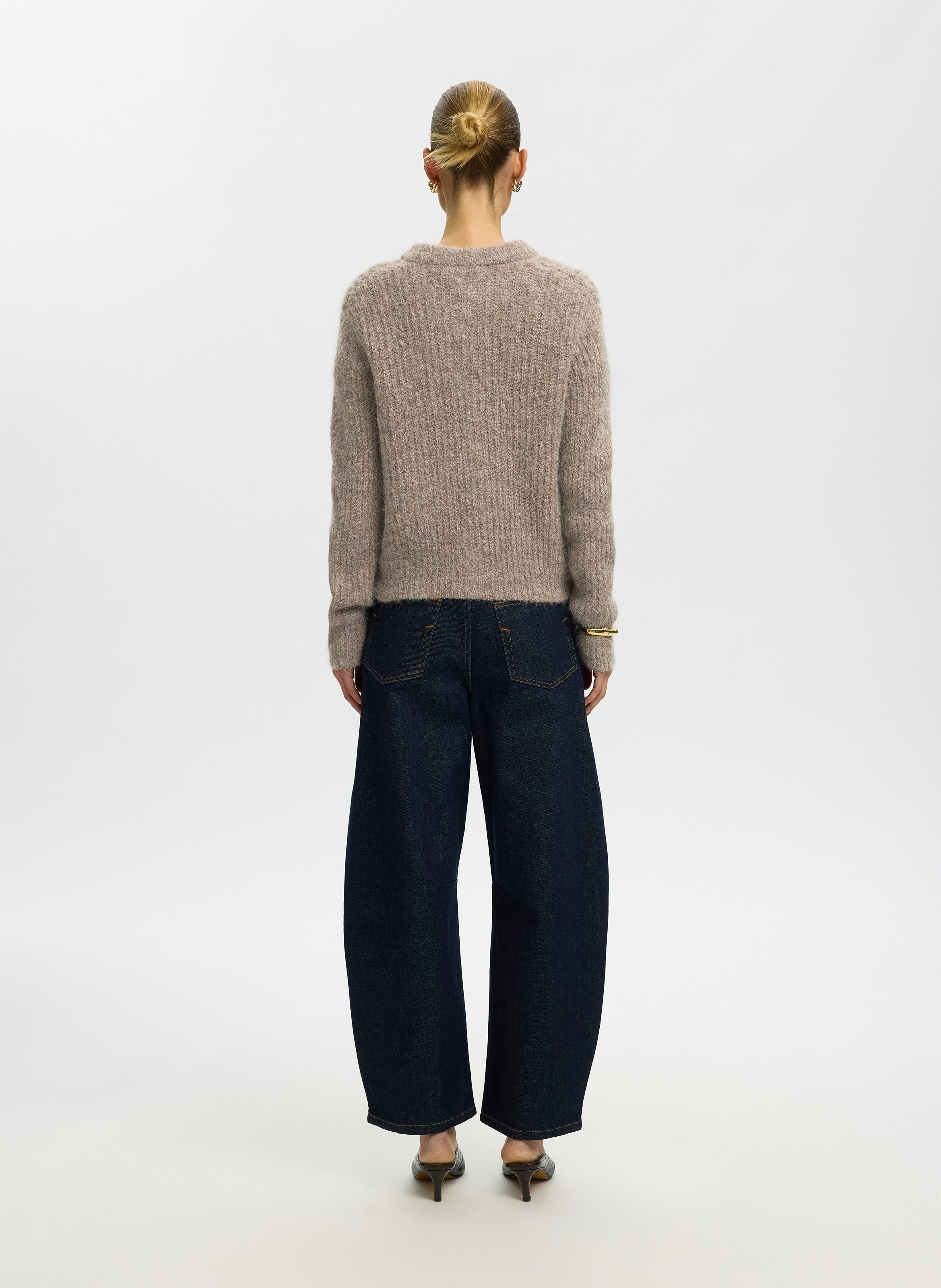 Gilet droit col rond en laine mélangée SELECTED Gris