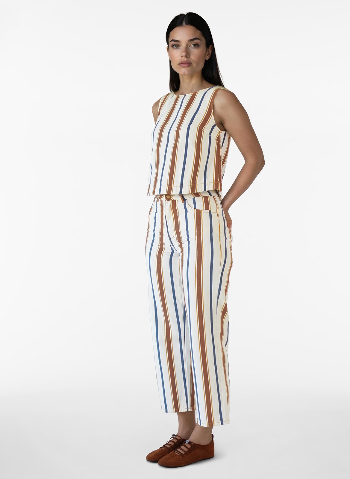 Gerade geschnittene Baumwolljeans mit Streifen VILA Beige
