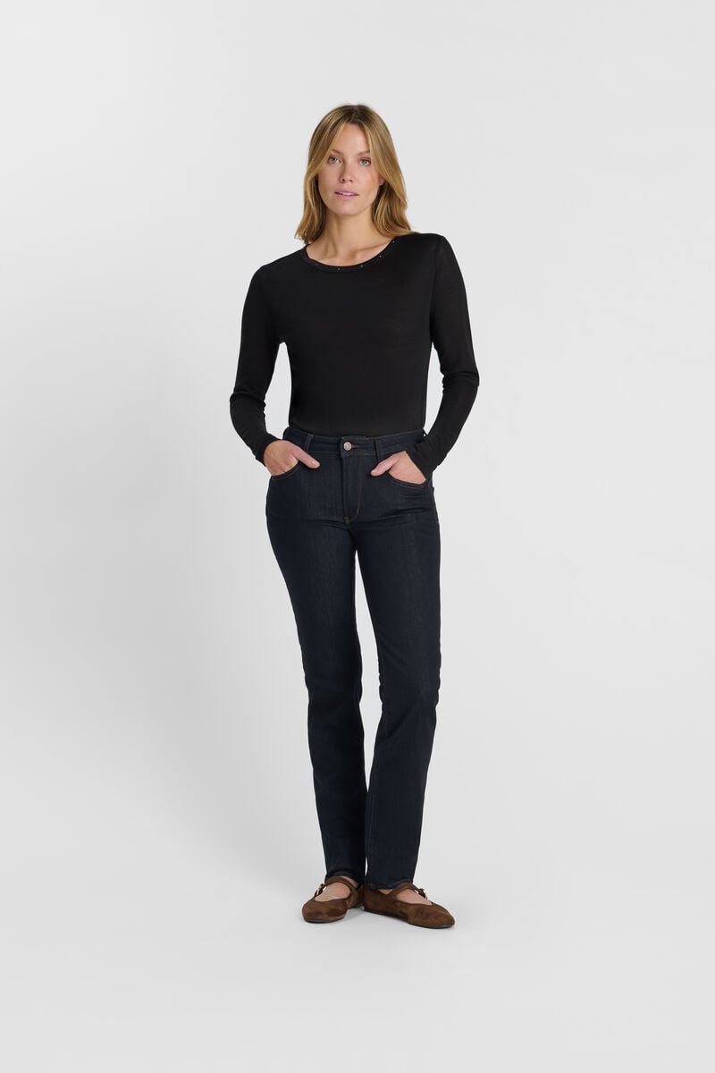 High-waisted straight push-up jeans, length 34 LE TEMPS DES CERISES Blue
