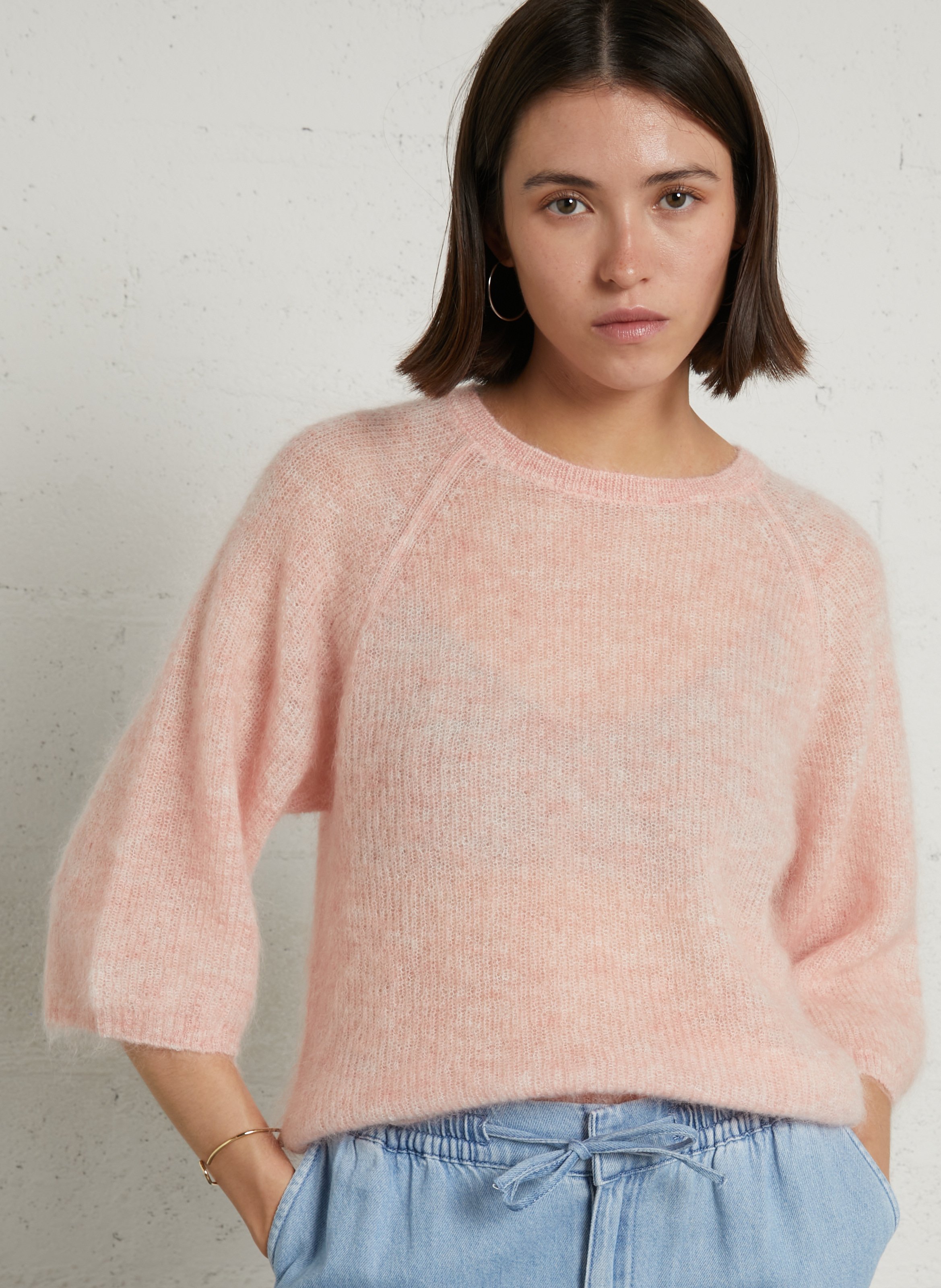 Rechte trui met ronde hals in gemengde mohair MAISON 123 Roze