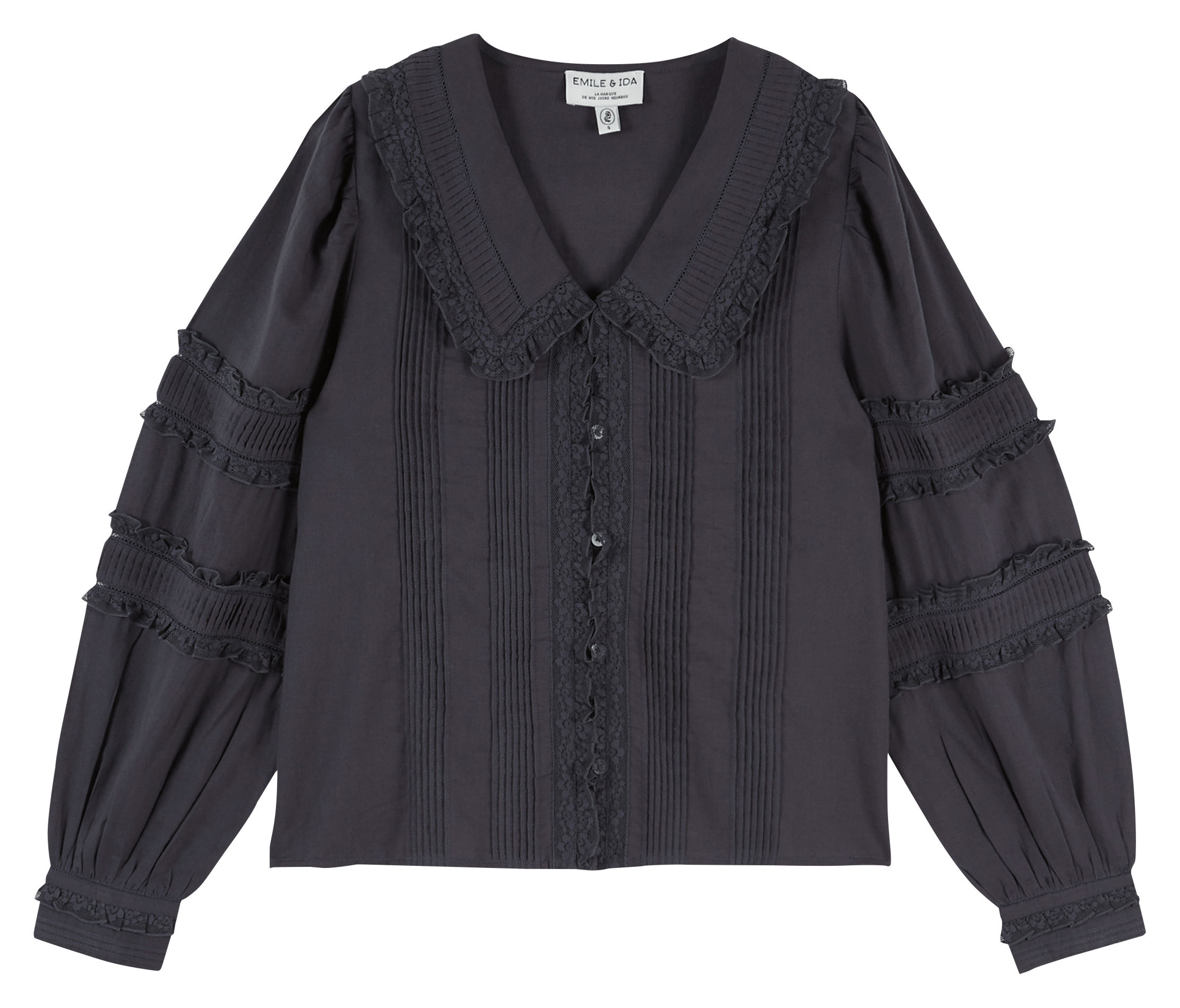 Blouse col V en coton bio EMILE ET IDA Noir