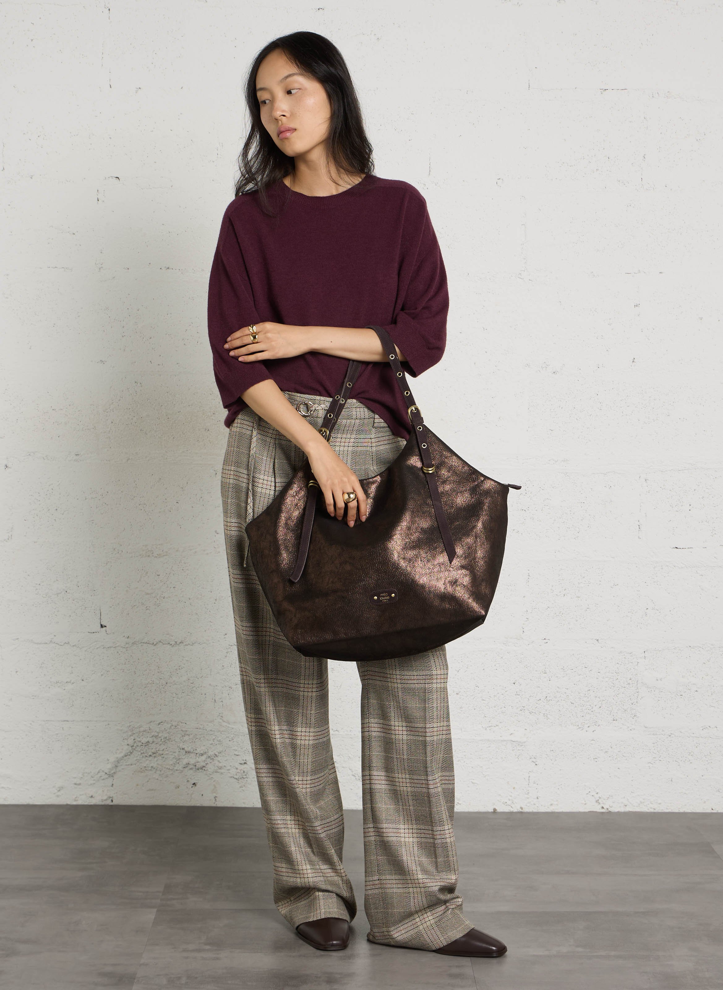 Shopper van gemengd leer MILA LOUISE Bruin