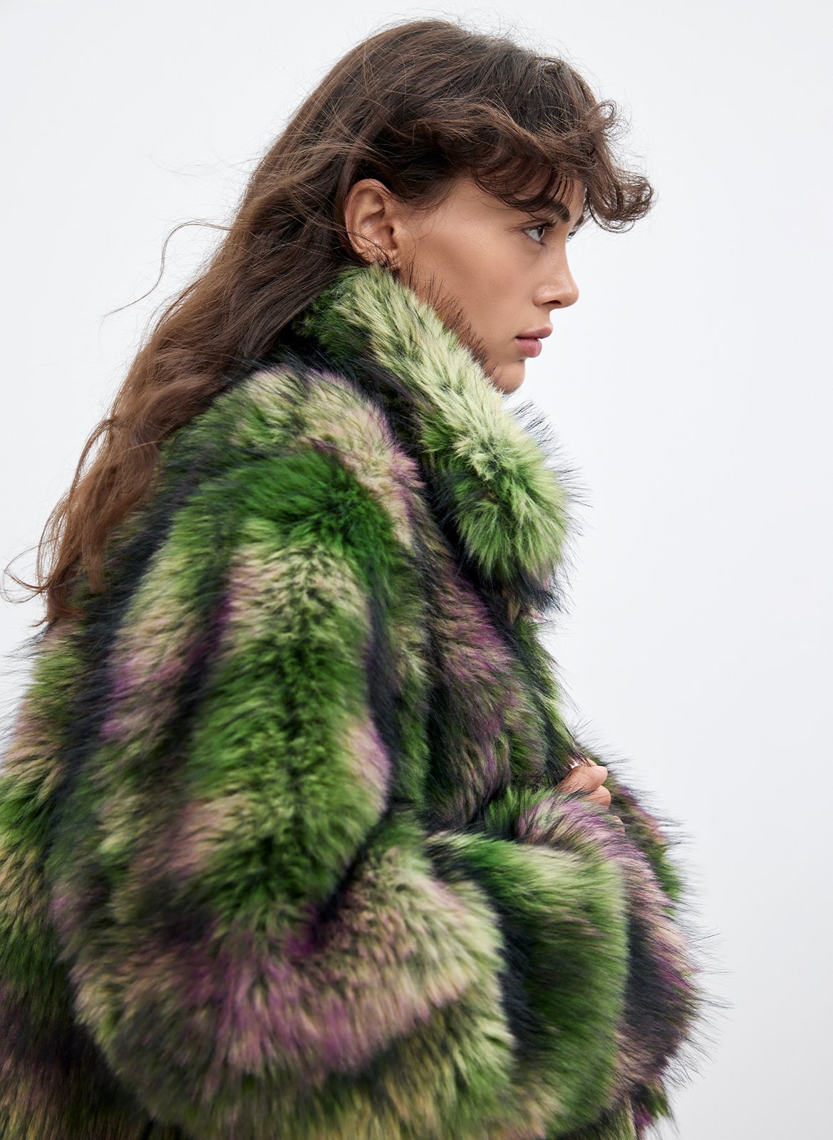 Faux fur coat with classic collar DESIGUAL Green