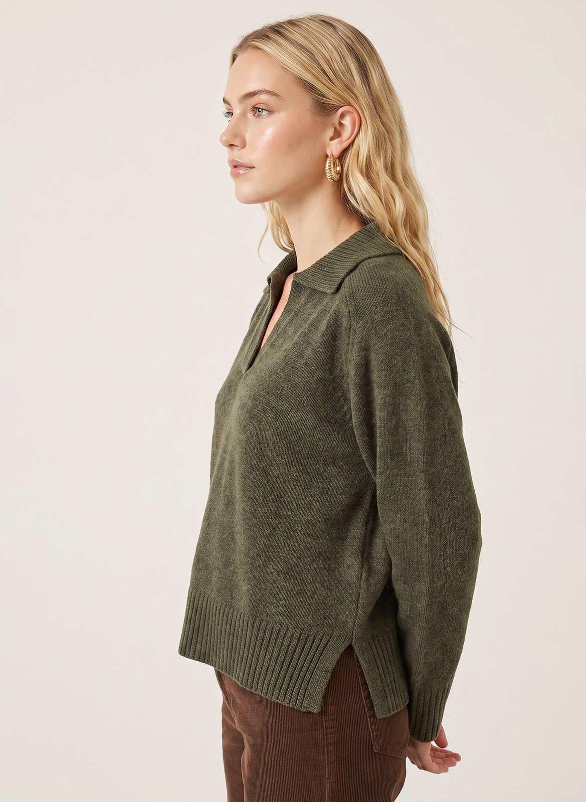 Straight fit wool and cashmere polo neck sweater KOOKAI Khaki