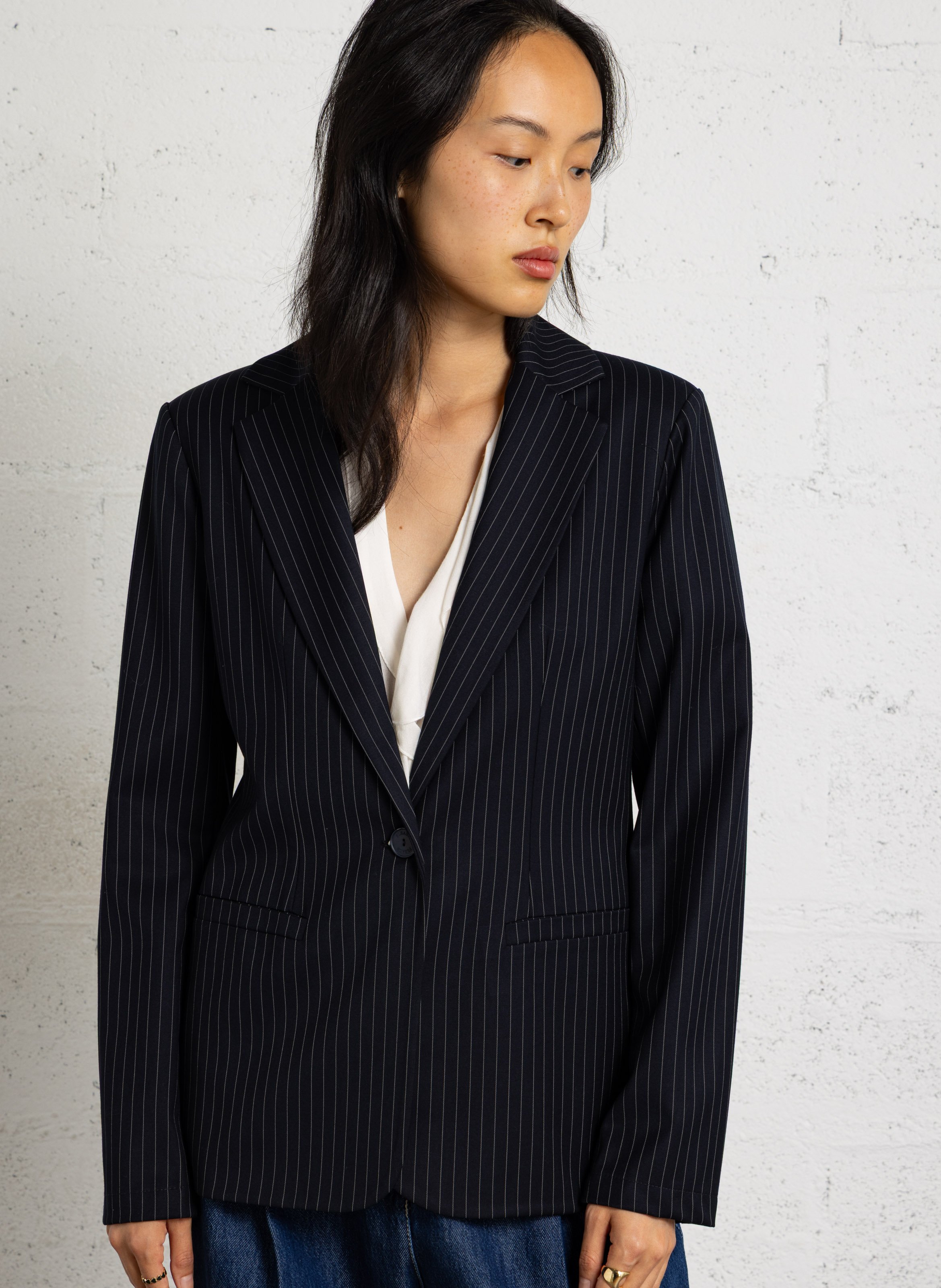 Veste tailleur droite rayée PLEASE Bleu