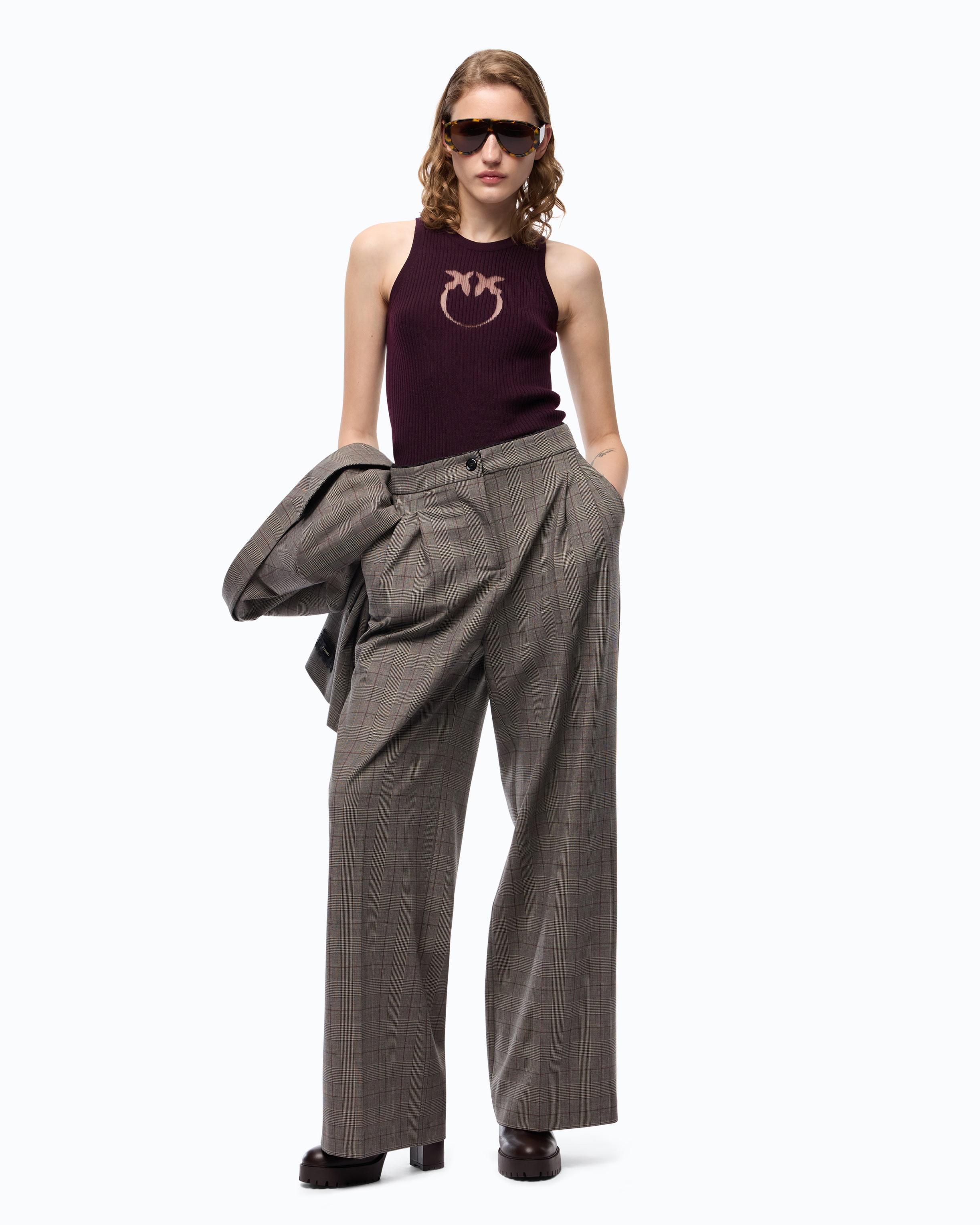 Ribbed top with transparent Love Birds logo PINKO Purple