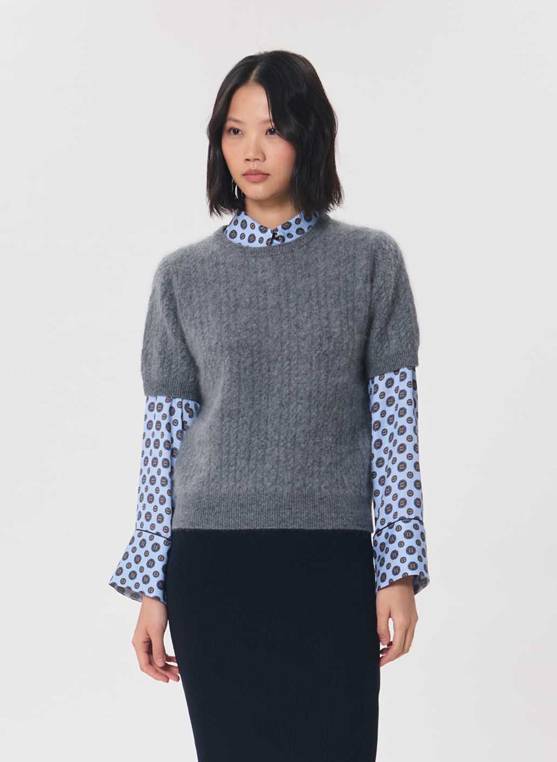 Straight wool short-sleeve sweater TARA JARMON Grey