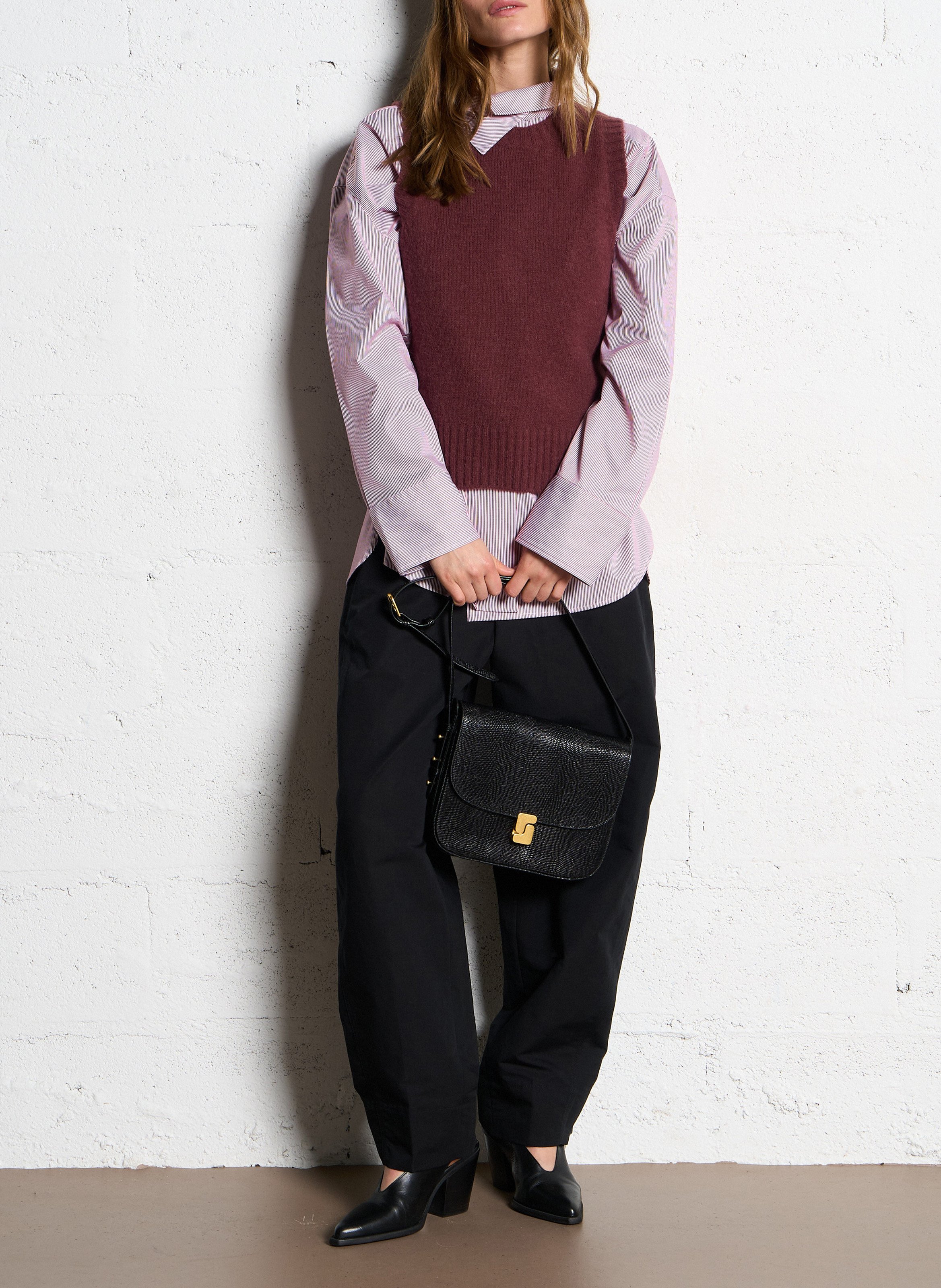 Lizard embossed leather shoulder bag SOEUR Black