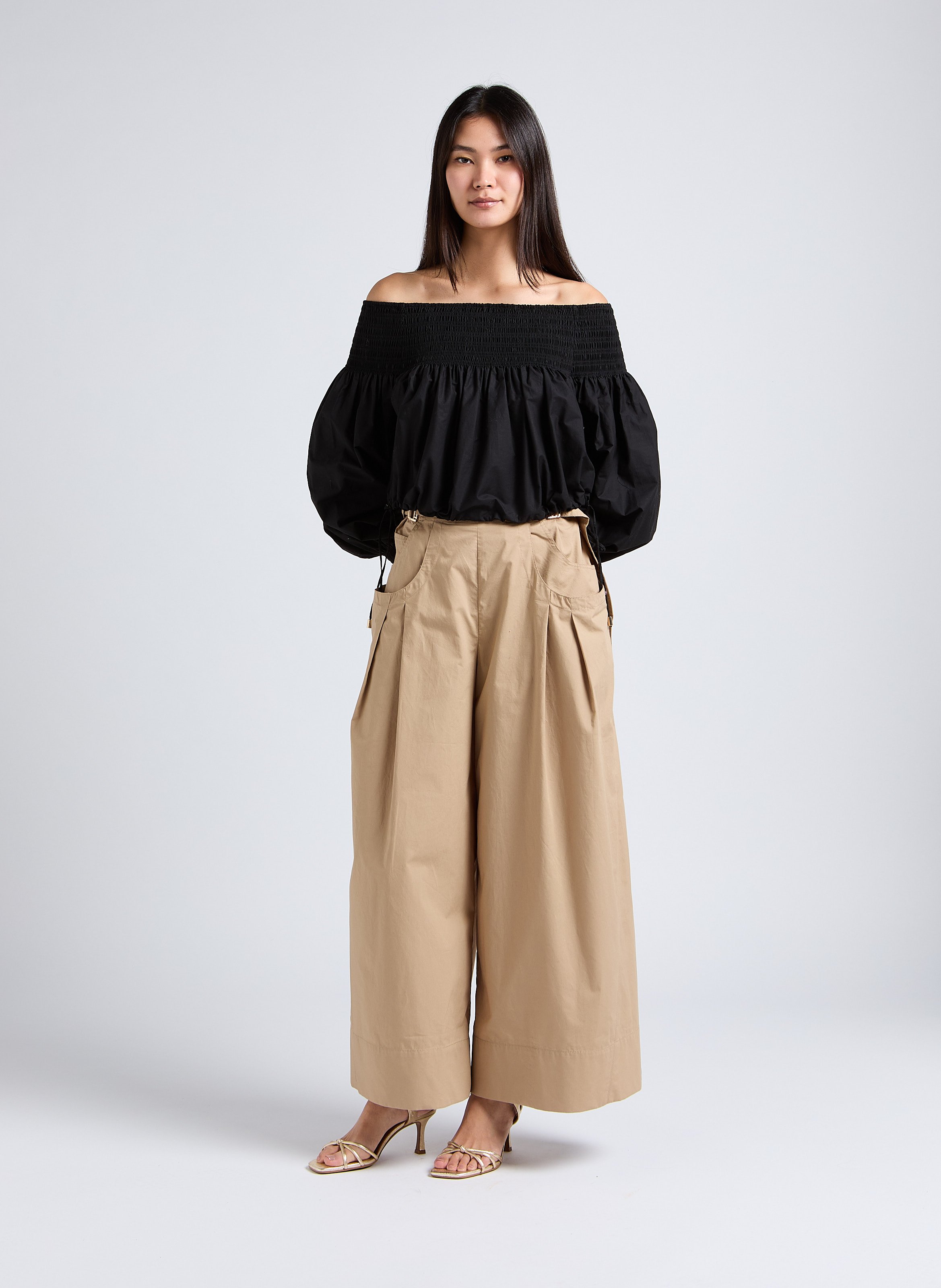 Top col bardot en coton MES DEMOISELLES Noir