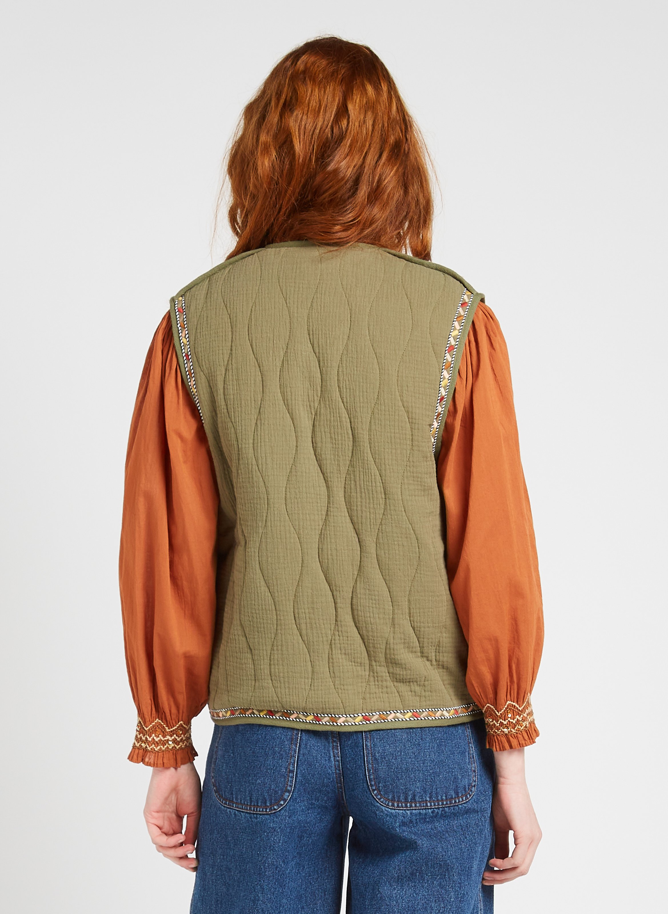 Veste col V brodée en coton LOUISE MISHA Kaki