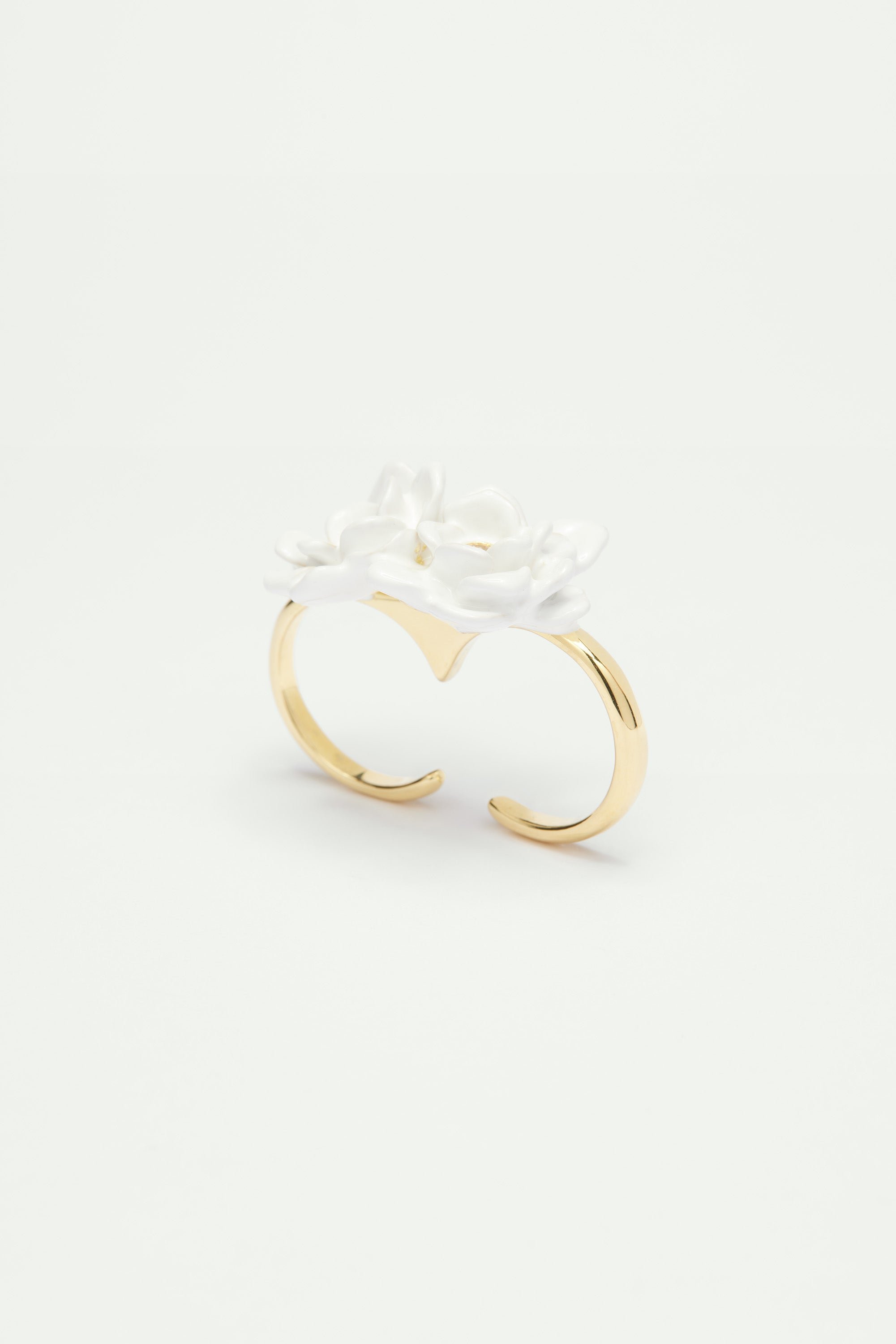 S flower adjustable two-finger ring LES NEREIDES White