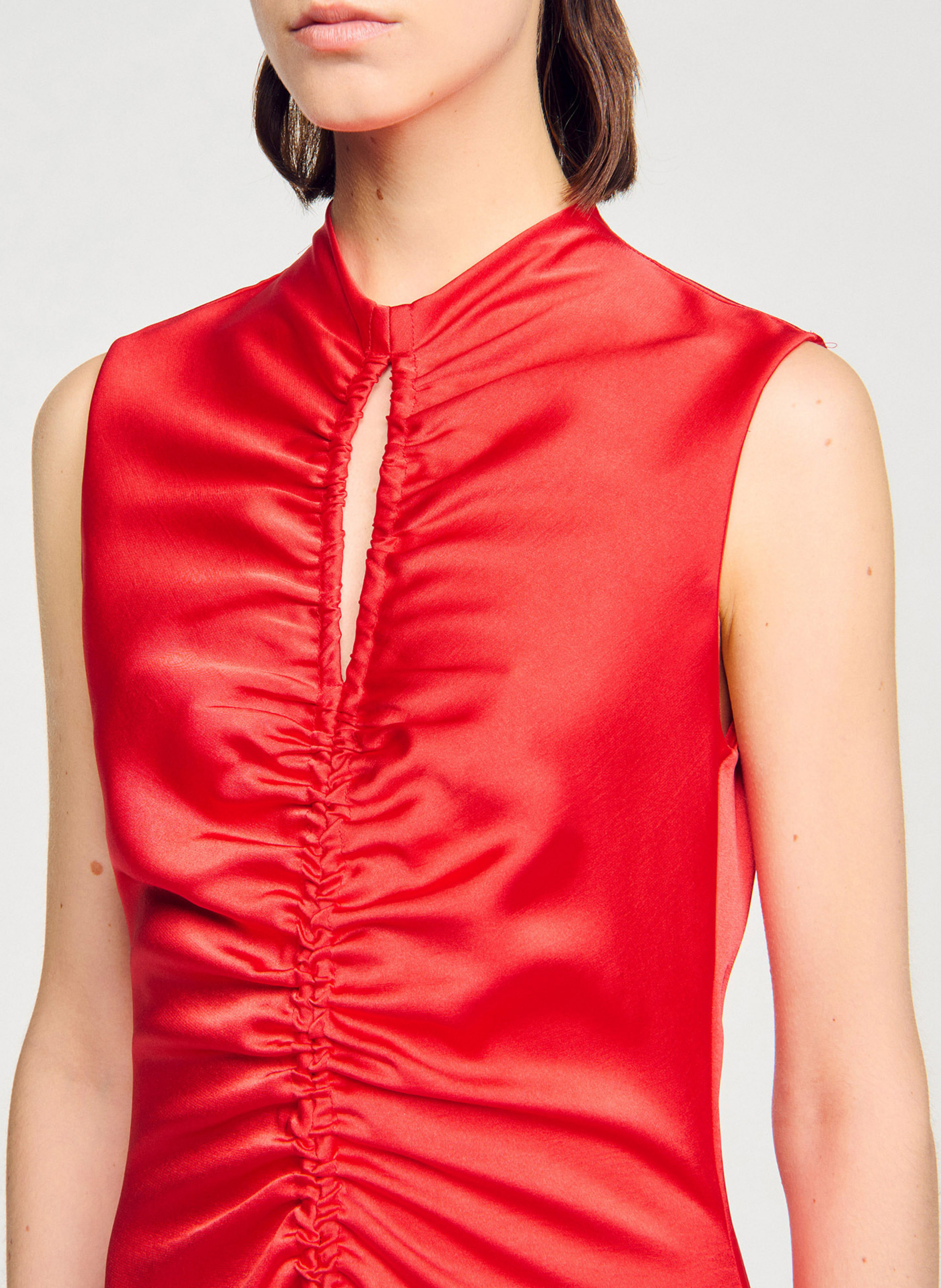 Robe longue col rond satinée SANDRO Rouge