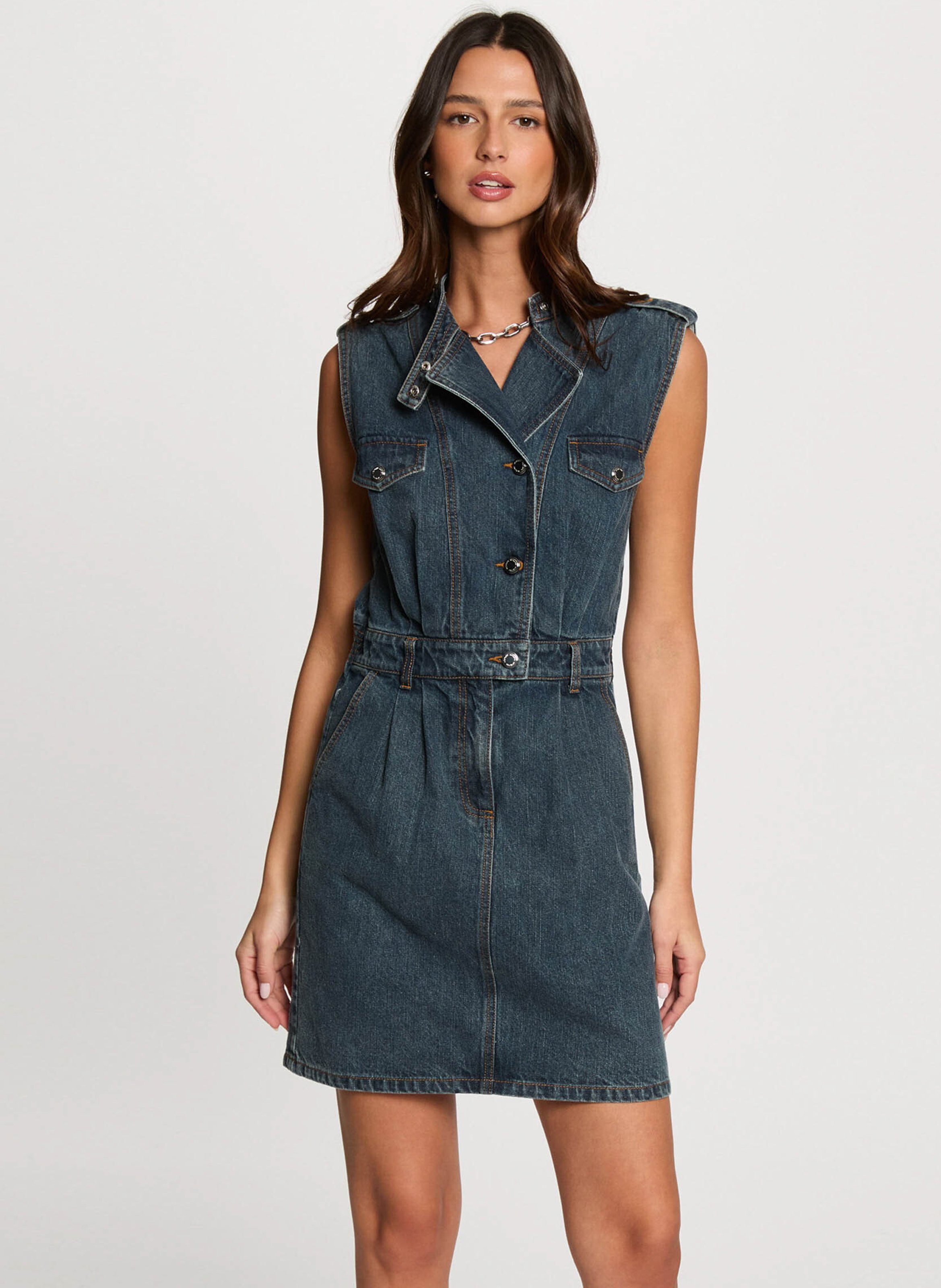 Korte jurk met opstaande kraag van denim MORGAN Blauw