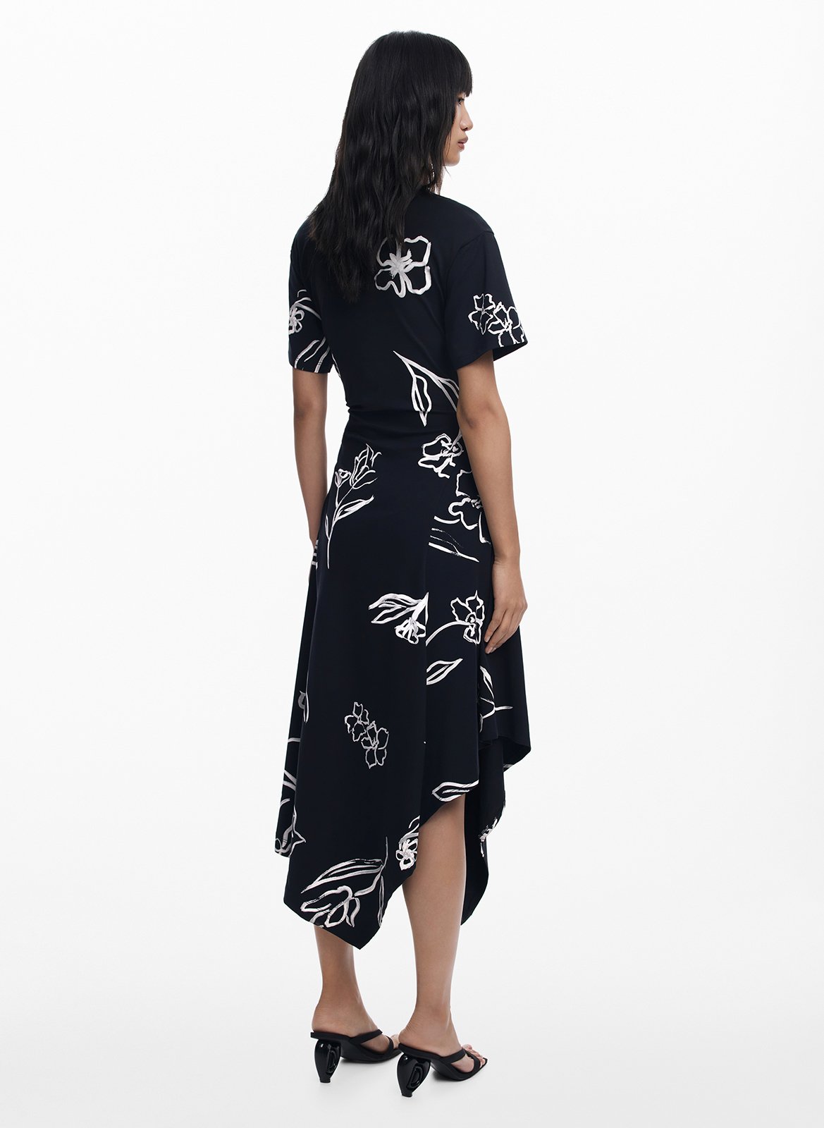 Robe midi col rond en coton mélangé DESIGUAL Noir