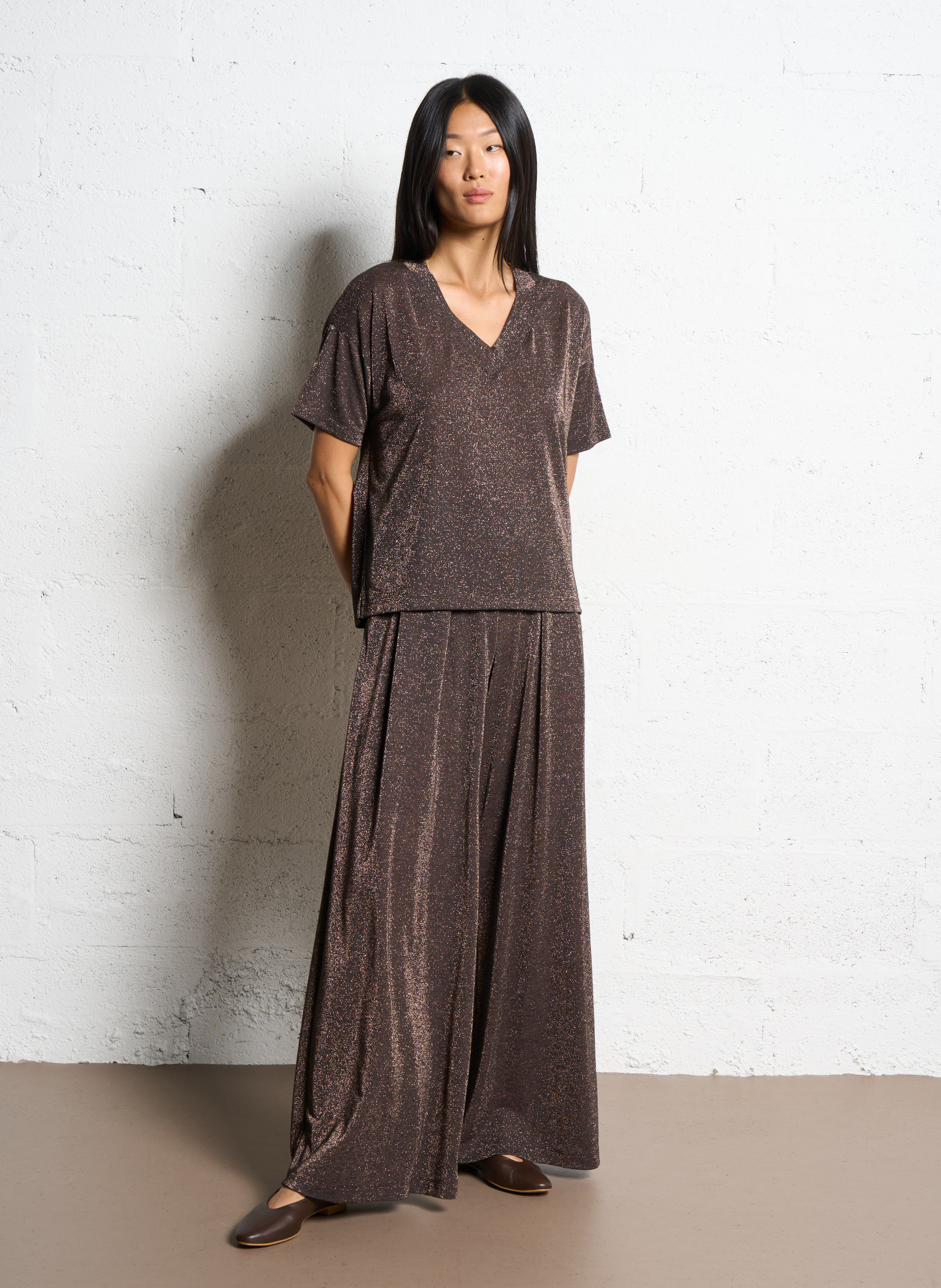 Pantalon large à paillettes MOMONI Prune