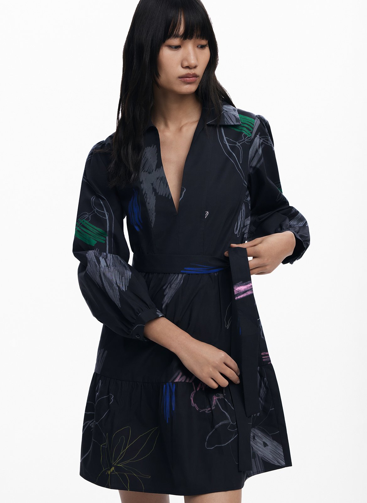 Robe courte col classique en coton DESIGUAL Noir