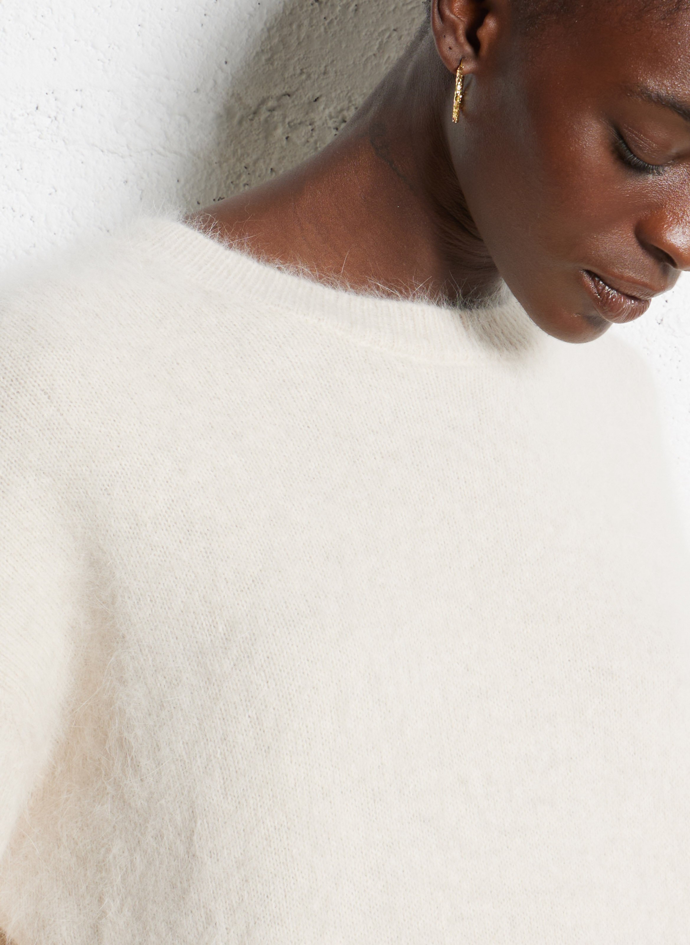 Pull oversize col rond en angora mélangé BELLEROSE Beige