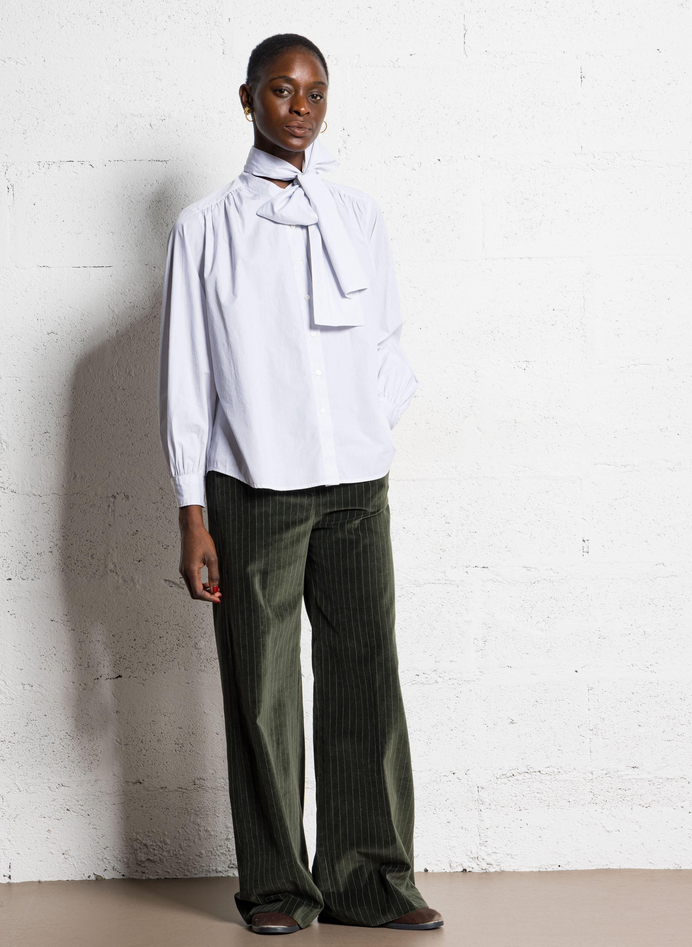 Chemise ample rayée avec écharpe DIEGA Blanc