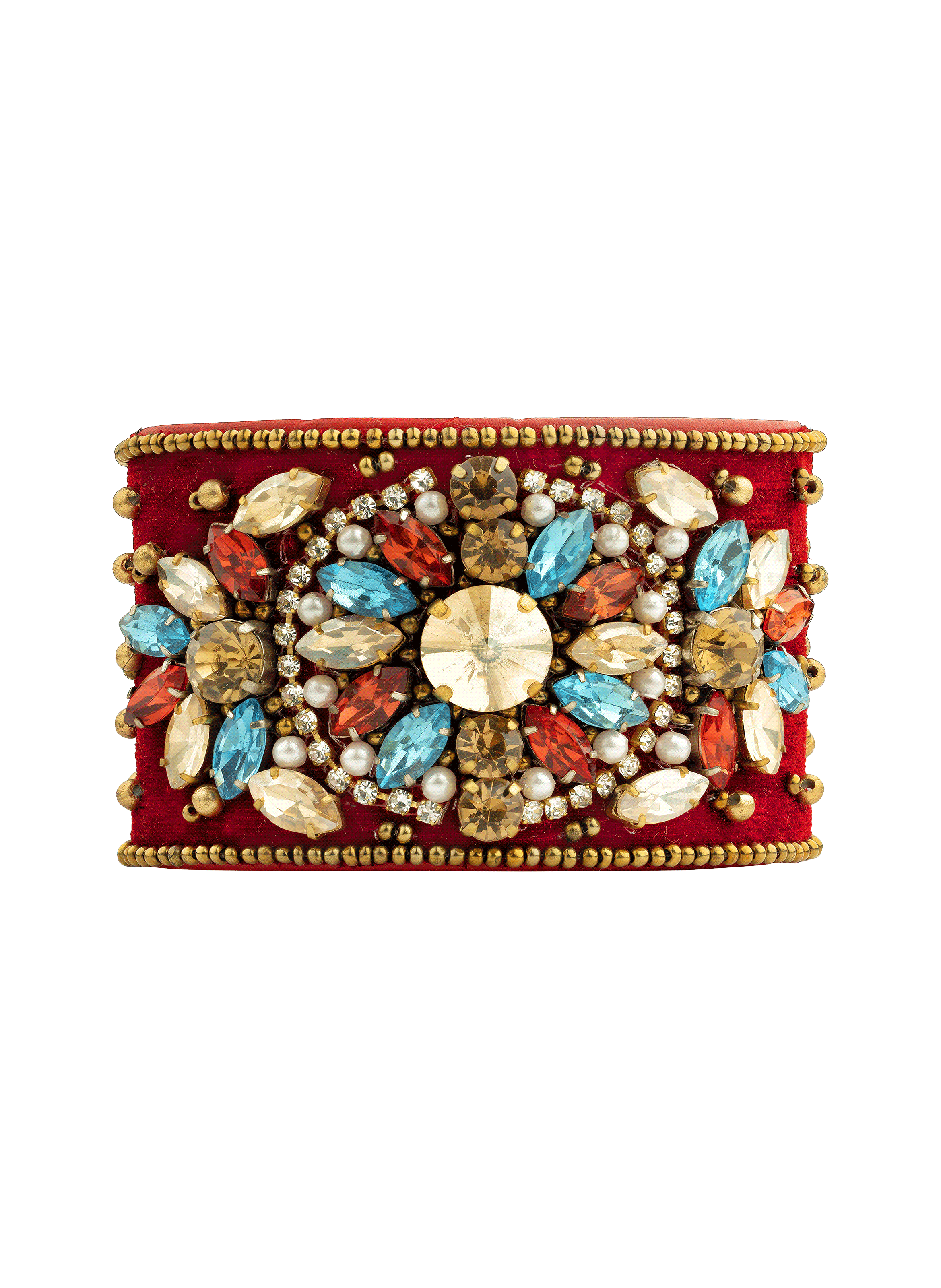 Adjustable beaded cuff bracelet with velvet HIPANEMA Red