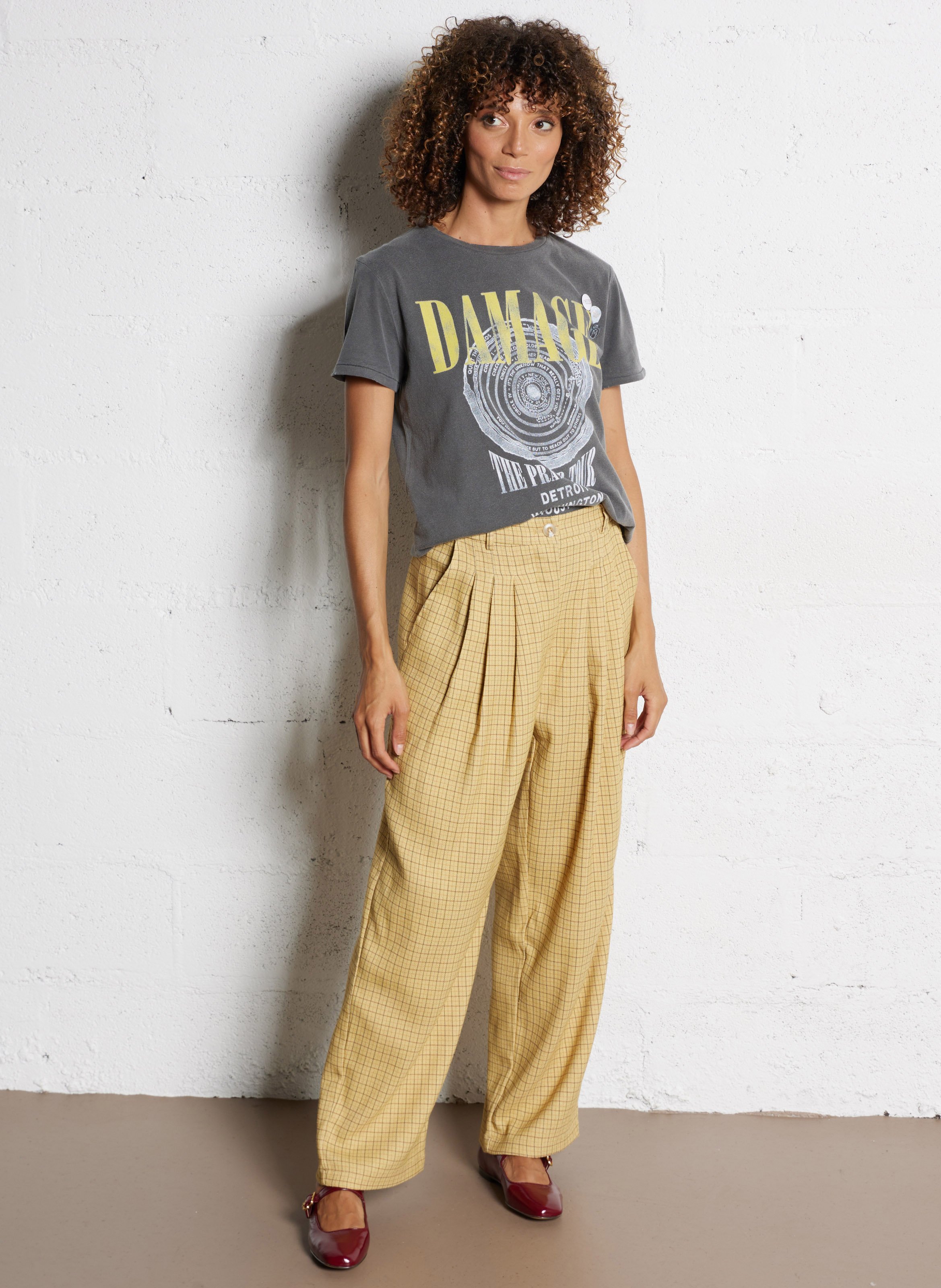 Straight round-neck cotton T-shirt with screen print NEWTONE Grey