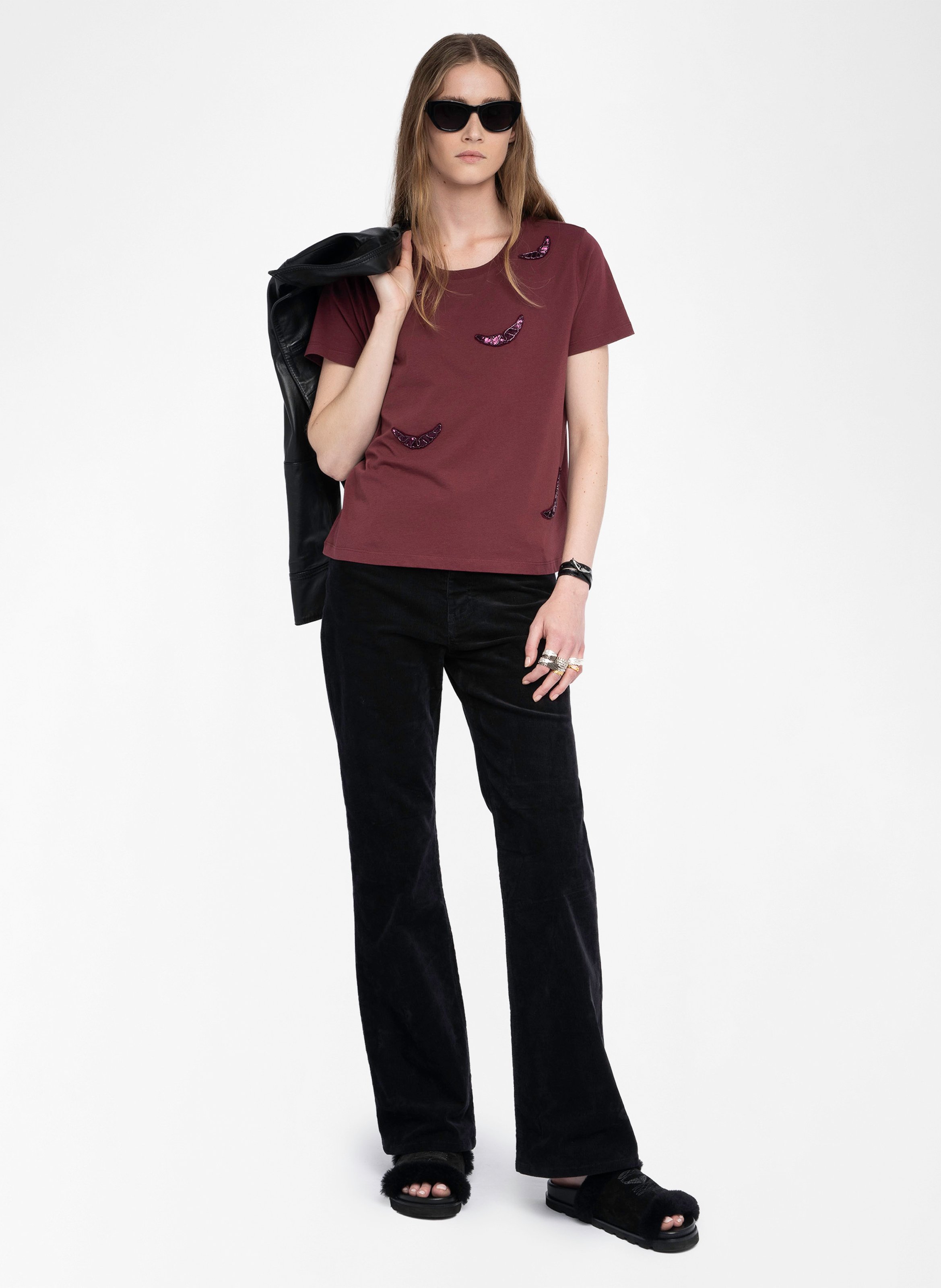 Tee-shirt droit col rond en coton ZADIG&VOLTAIRE Violet