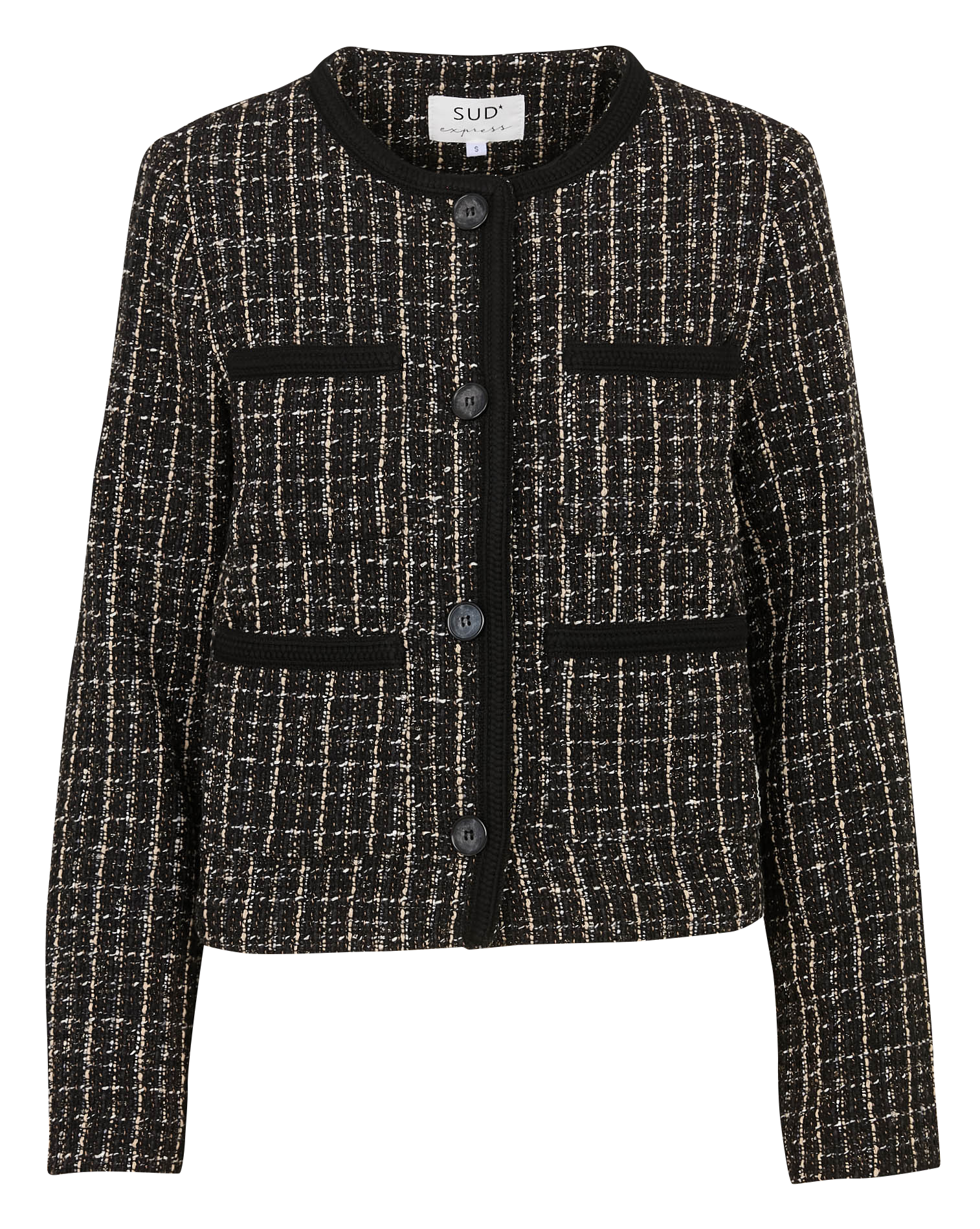 Veste col rond boutonnée en tweed VITEZA Noir