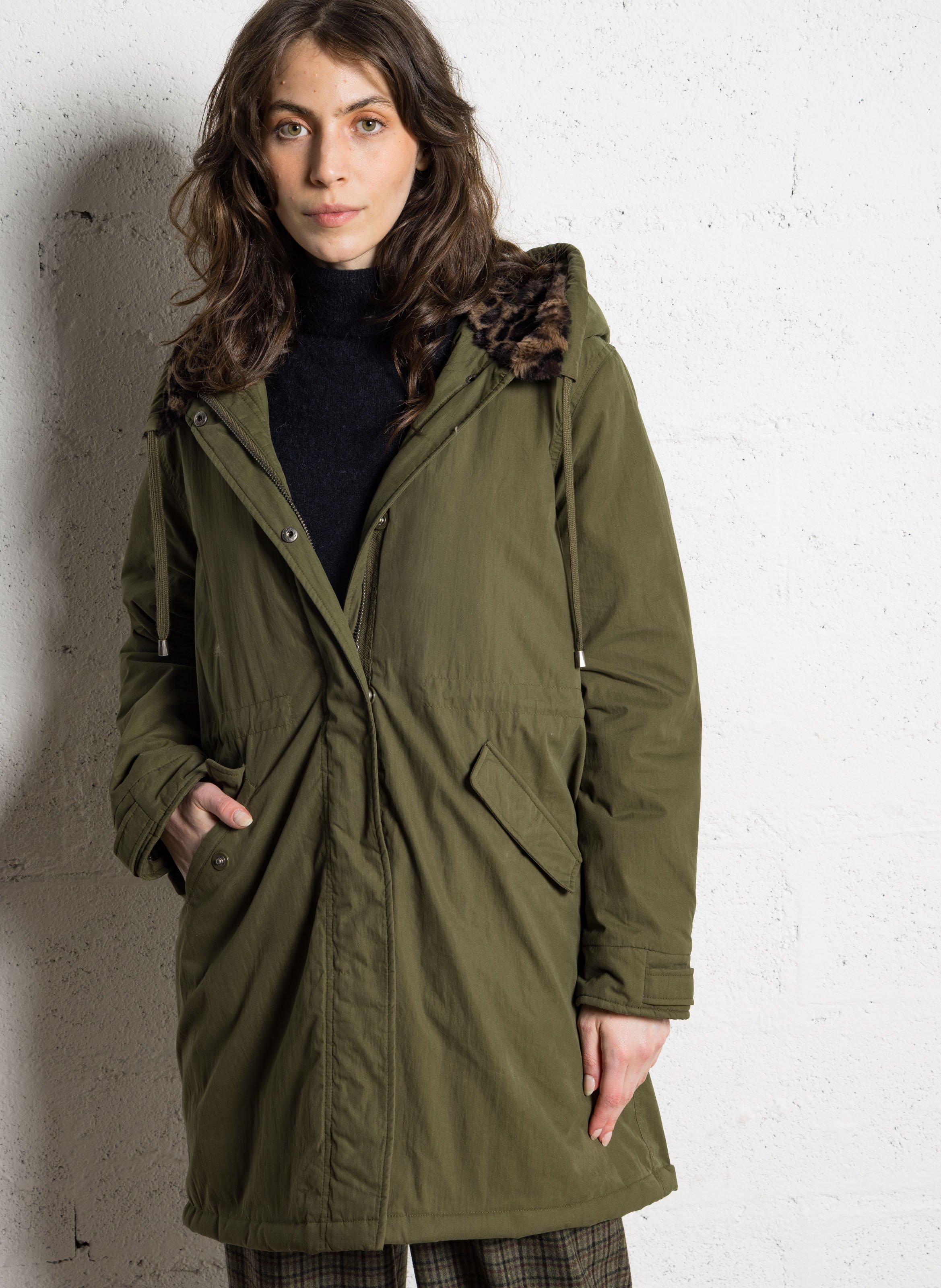 Oversized mantel met opstaande kraag van gemengd katoen SUD EXPRESS Groen