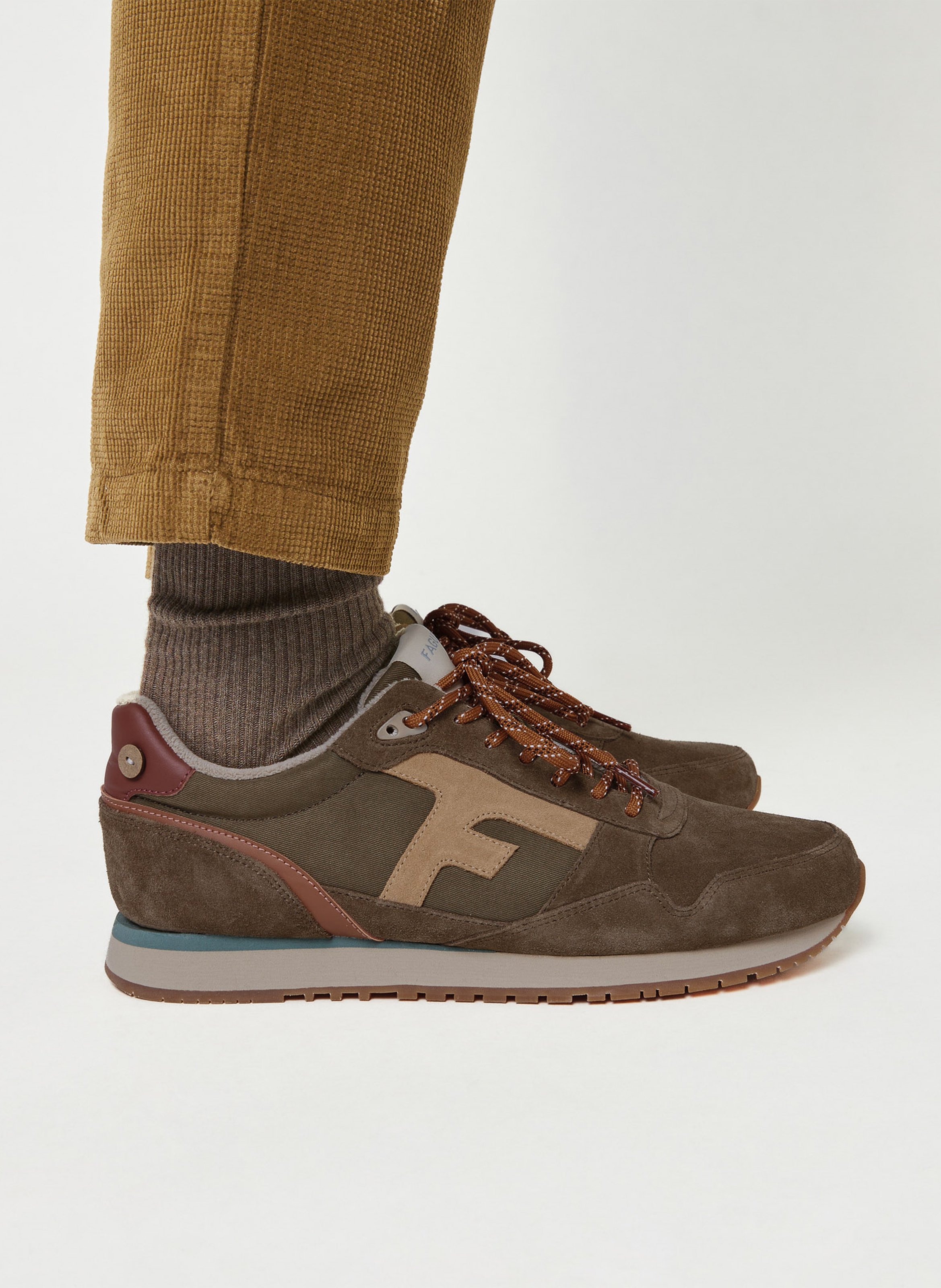 Sneaker aus Leder-Mix FAGUO Khaki