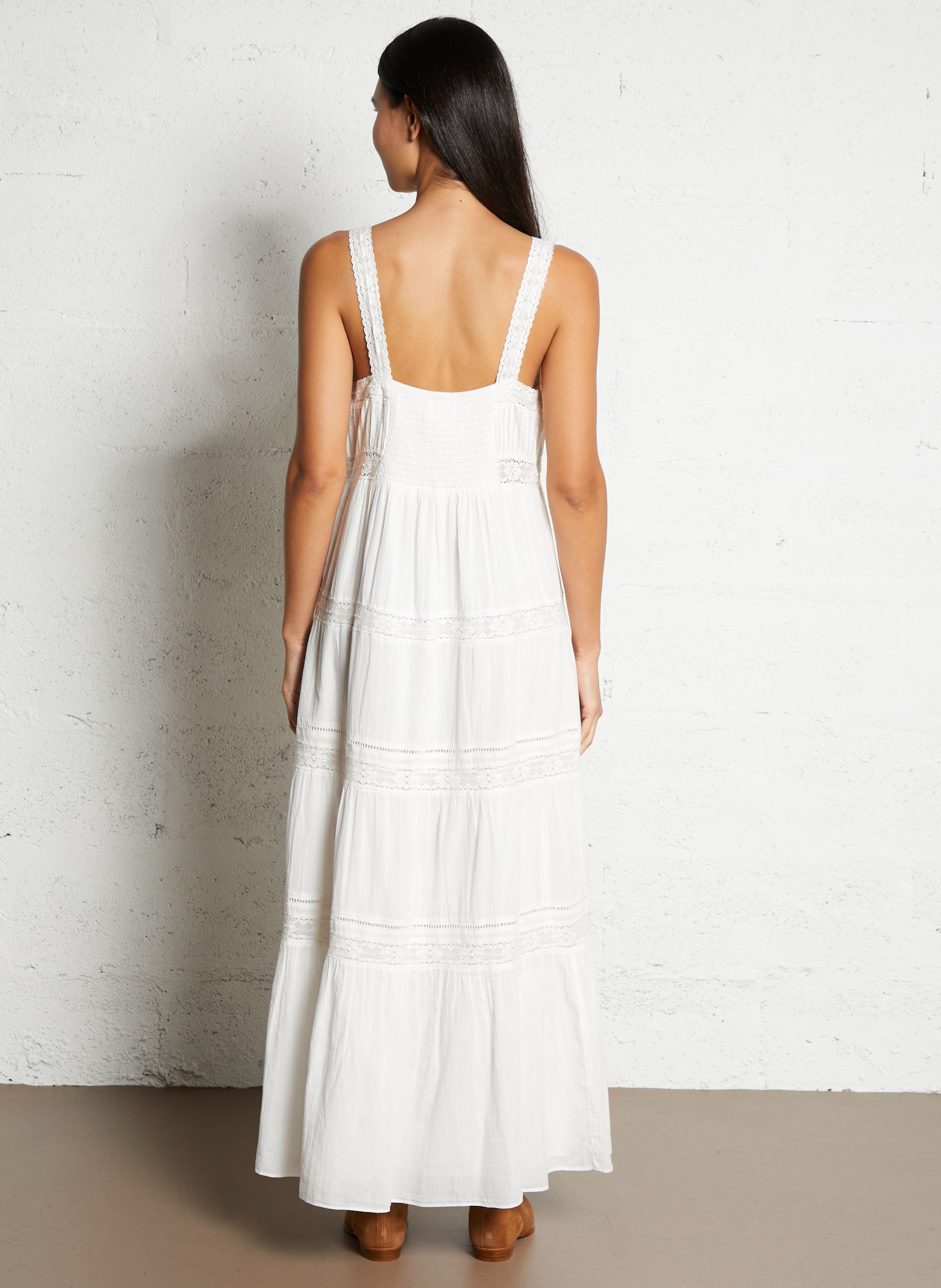 Robe longue col carré en coton SUD EXPRESS Blanc