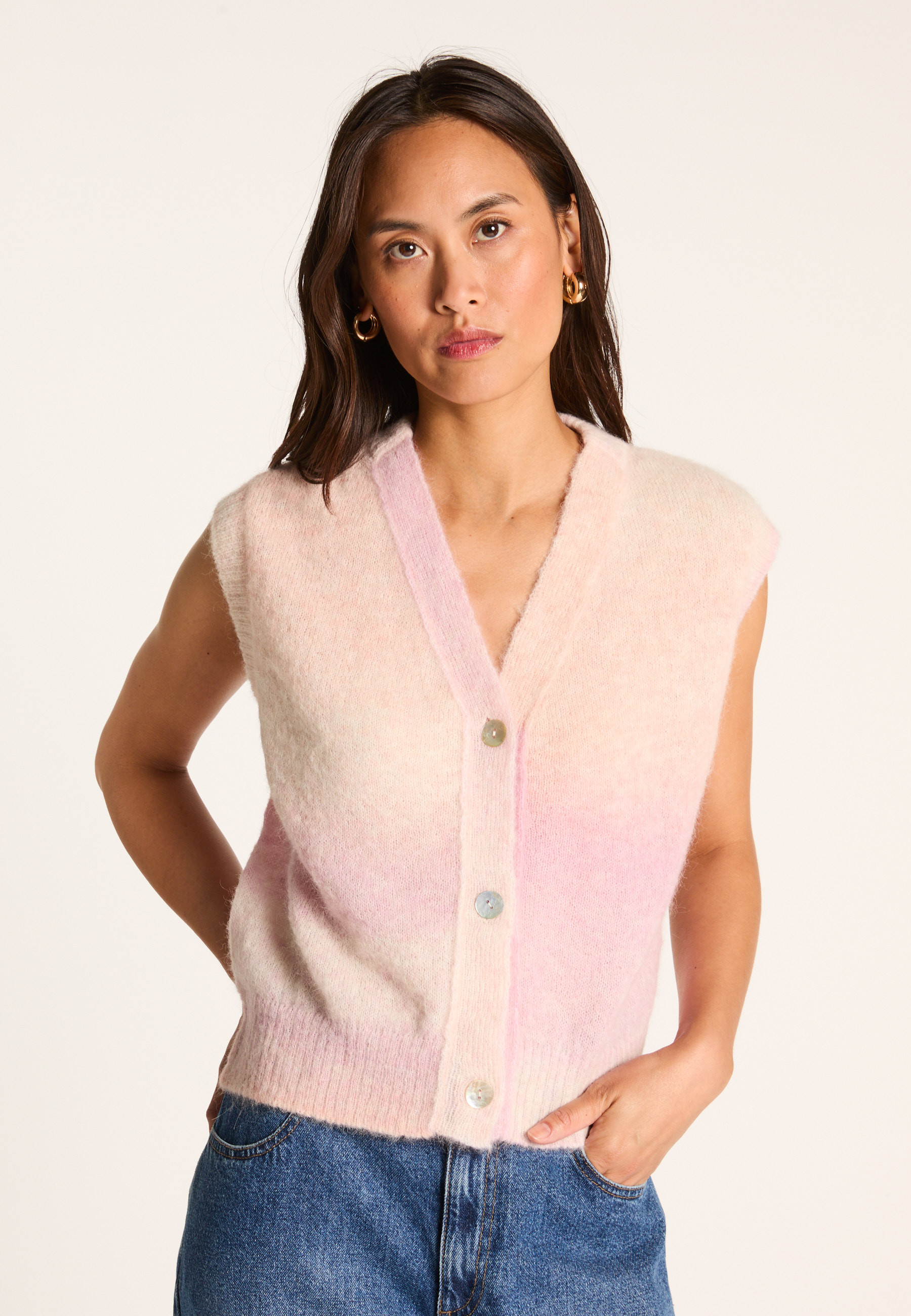 Short-sleeved wool blend vest MAISON MONTAGUT Pink