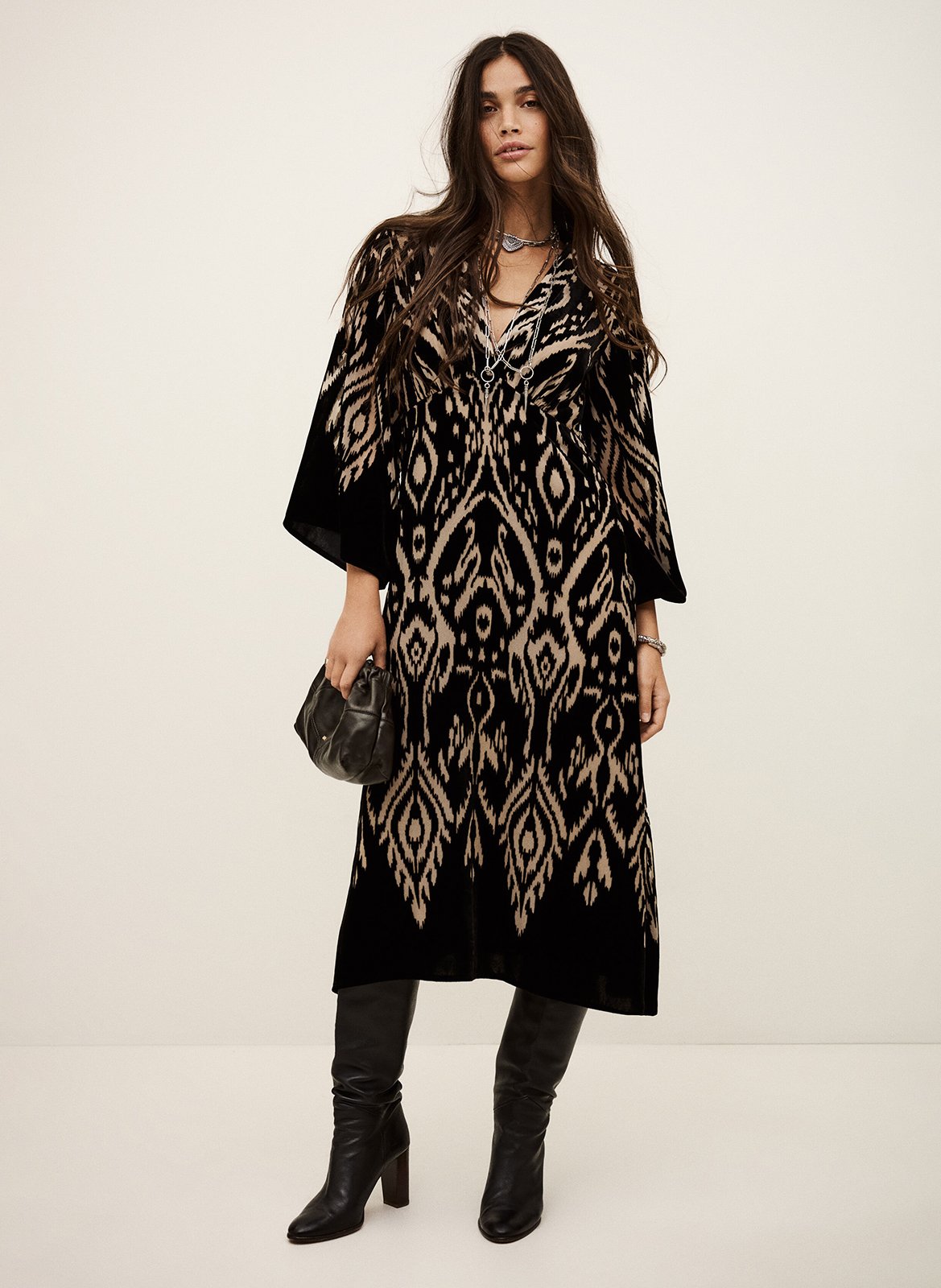 Robe midi cache-cœur imprimée BA&SH Noir