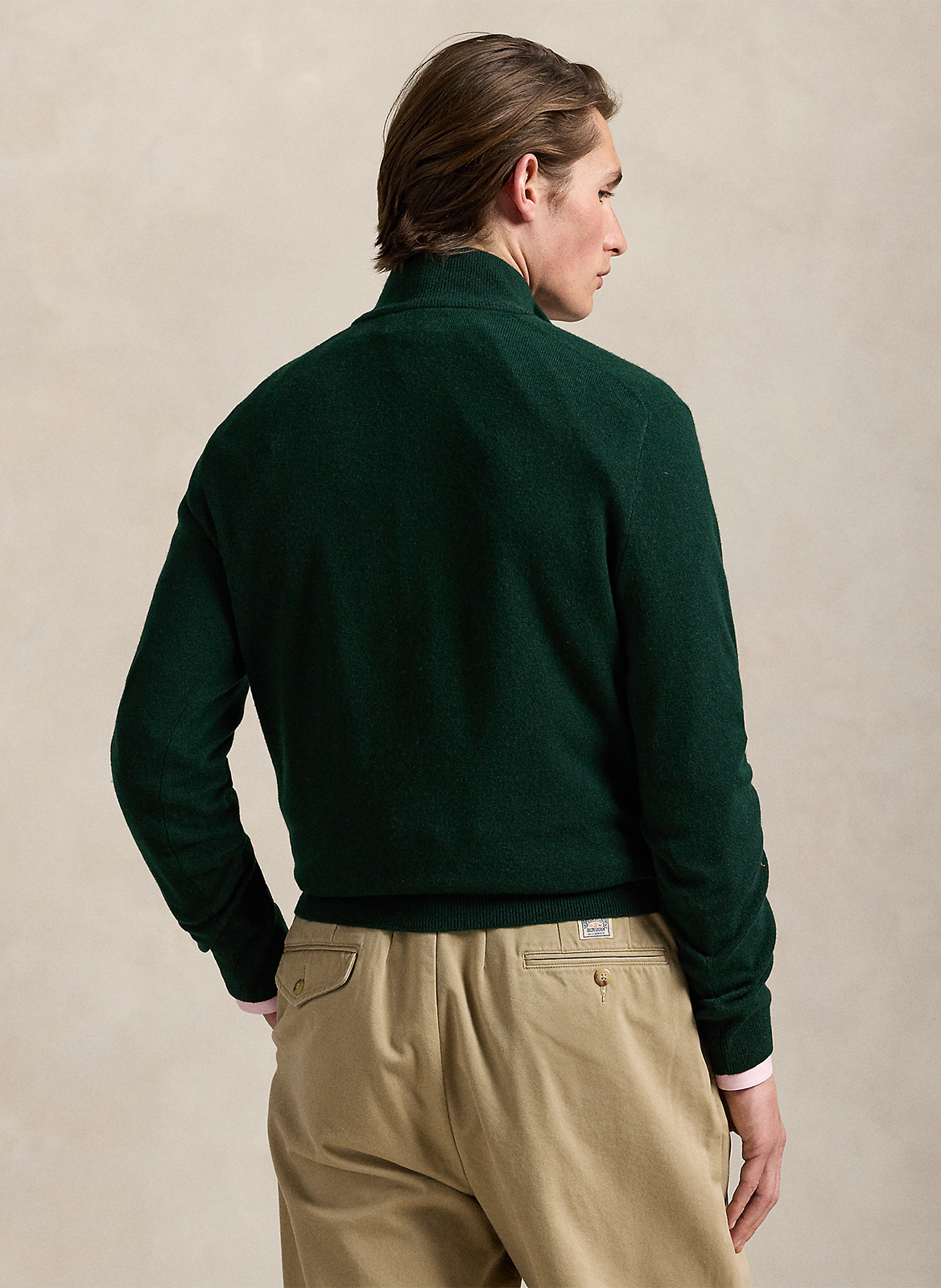 Regular-fit embroidered merino wool high-neck jumper Khaki