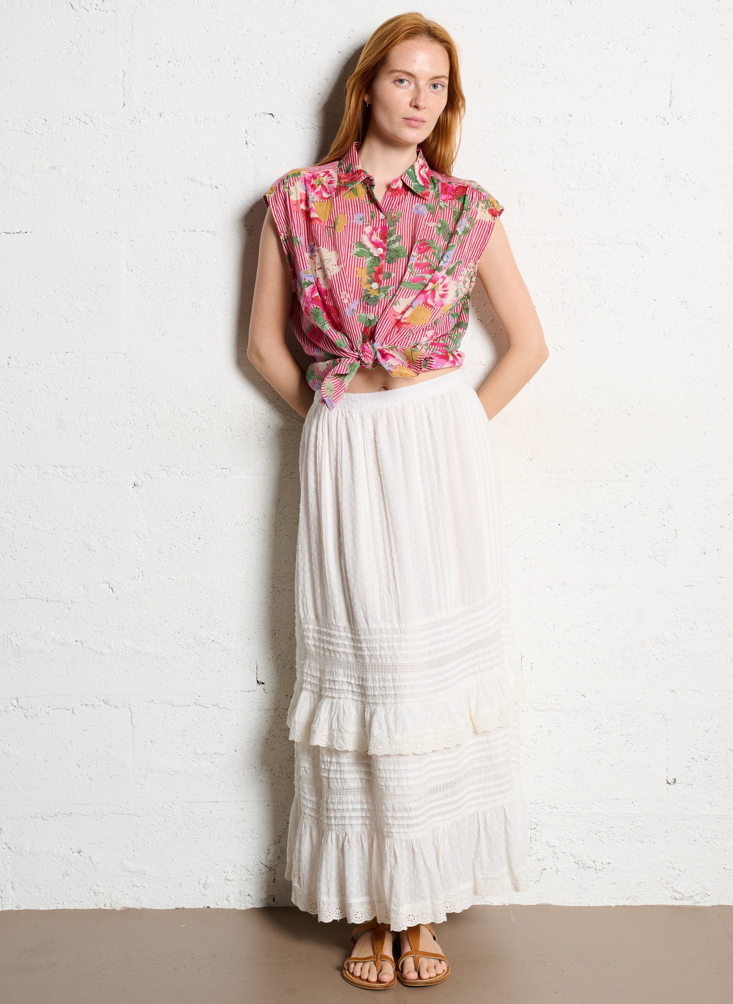 Oversize-Baumwollbluse mit klassischem Kragen und Print MAISON HOTEL Rot