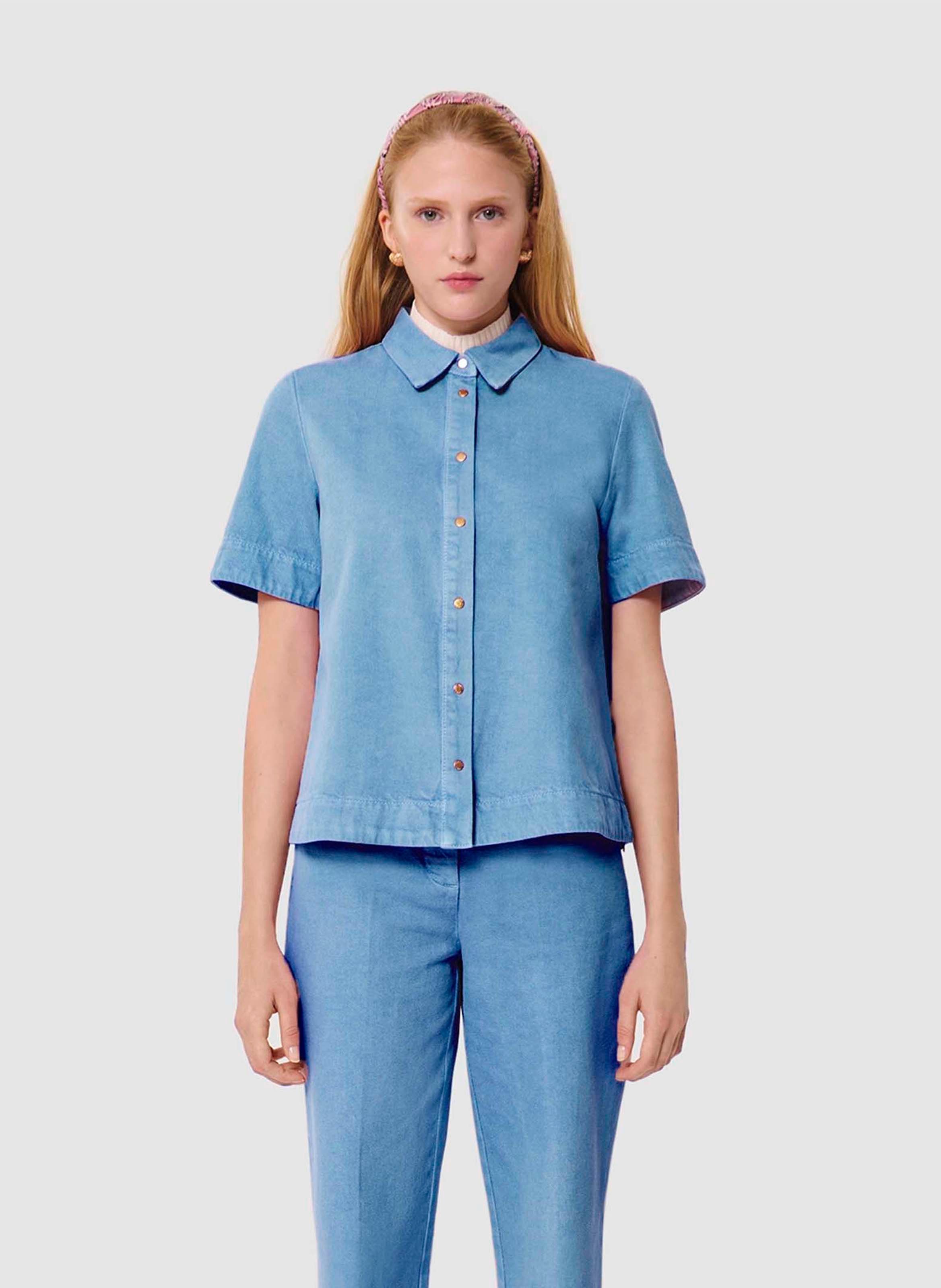 Korte knoopsluiting denim blouse TARA JARMON Blauw