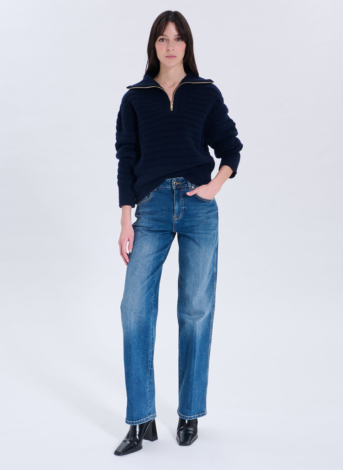 Pull oversize col camionneur en laine ZAPA Bleu