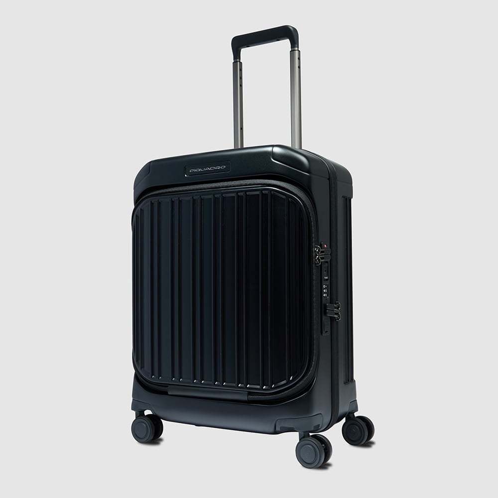 4-wheel carry-on trolley suitcase with front pocket for laptop and iPad® Pro 12.9 and TSA lock PIQUADRO Black