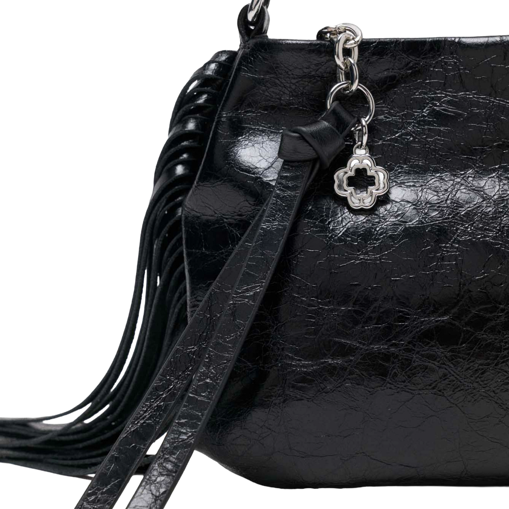 Geschnürte Beuteltasche aus strukturiertem Leder MAJE Schwarz